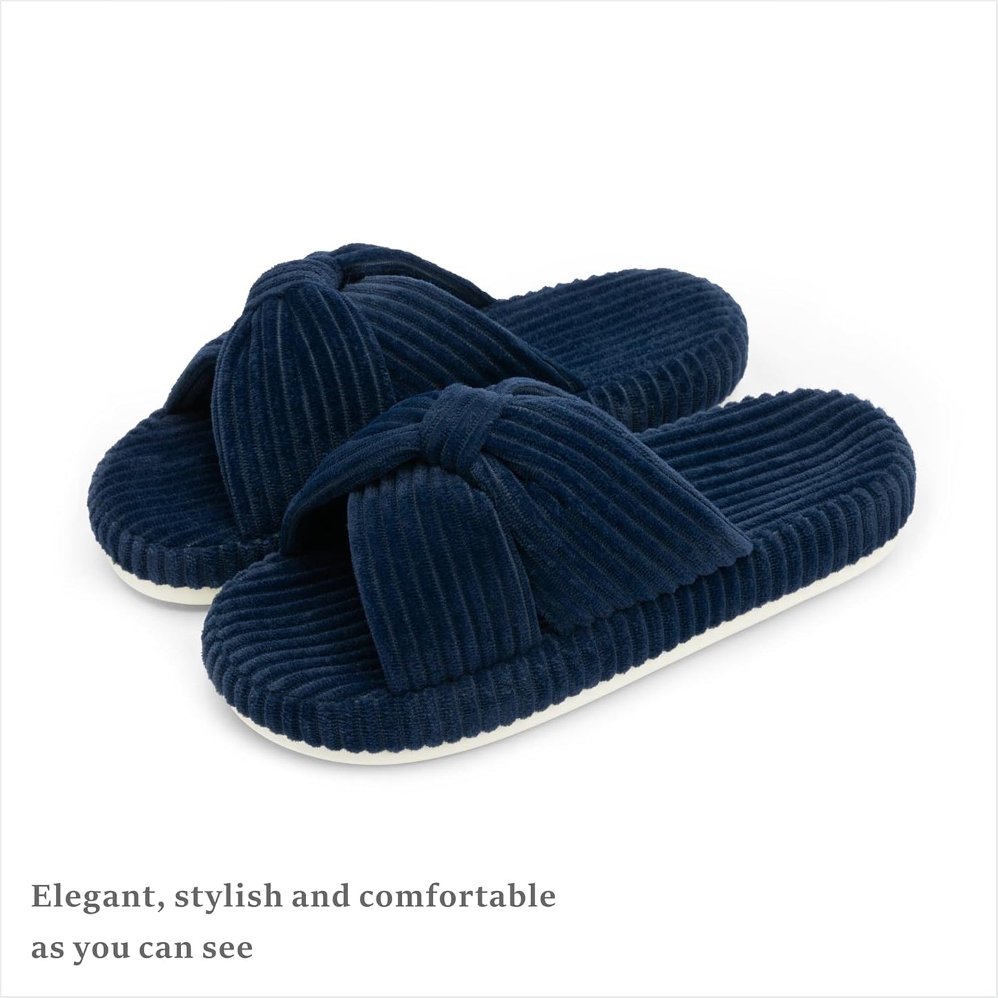 Chantomoo Slippers for Women Memory Foam House Bedroom Corduroy Bow Crossbands Slide Slipper Shoes