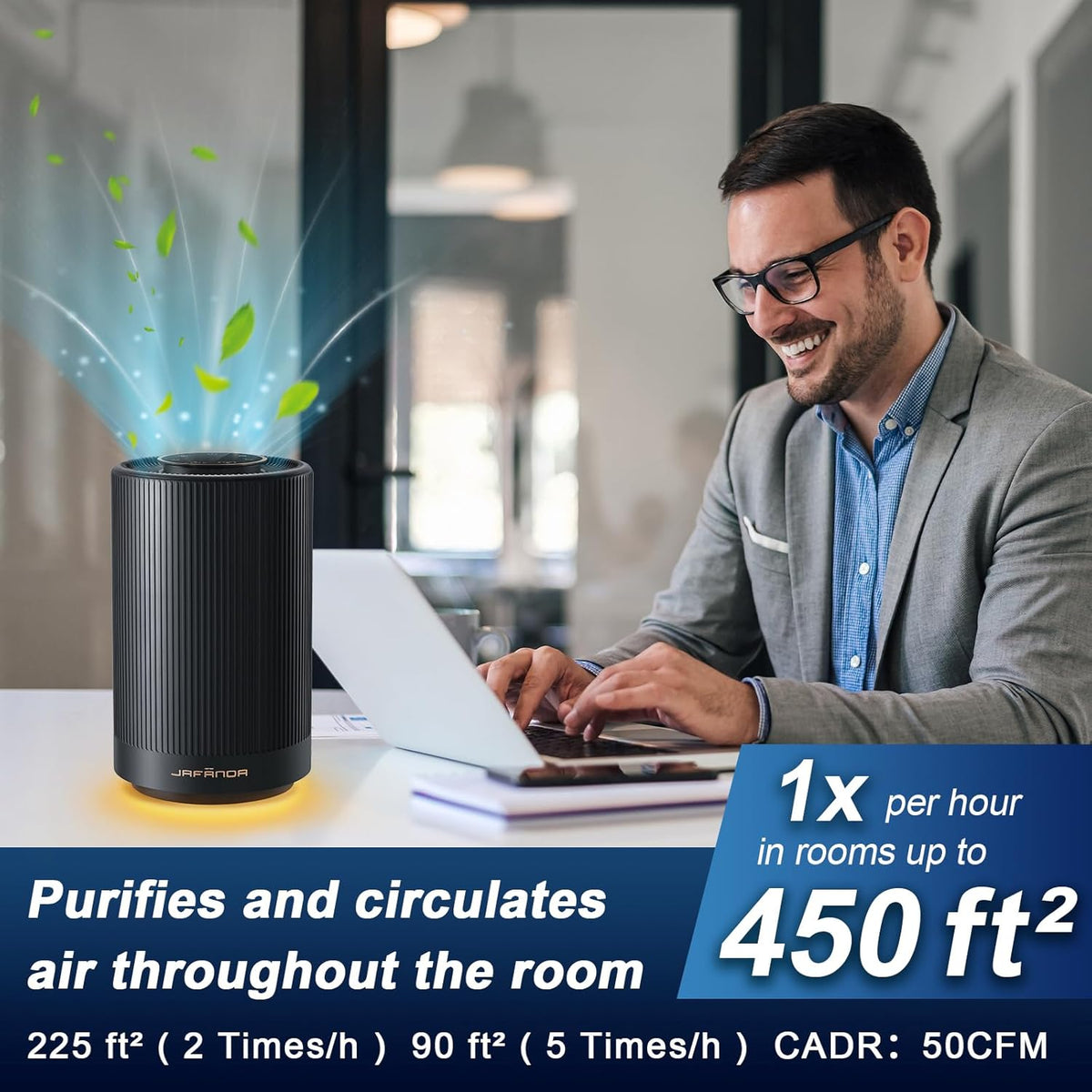 Jafanda Air Purifiers for Home Bedroom, True HEPA 13 Coverage 450 sqft, 22 dB Portable Air Cleaner