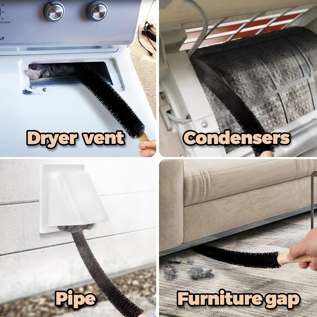 Holikme Dryer Vent Cleaner Kit 2 Pack - Household Cleaning Supplies,Long Flexible Refrigerator Coil