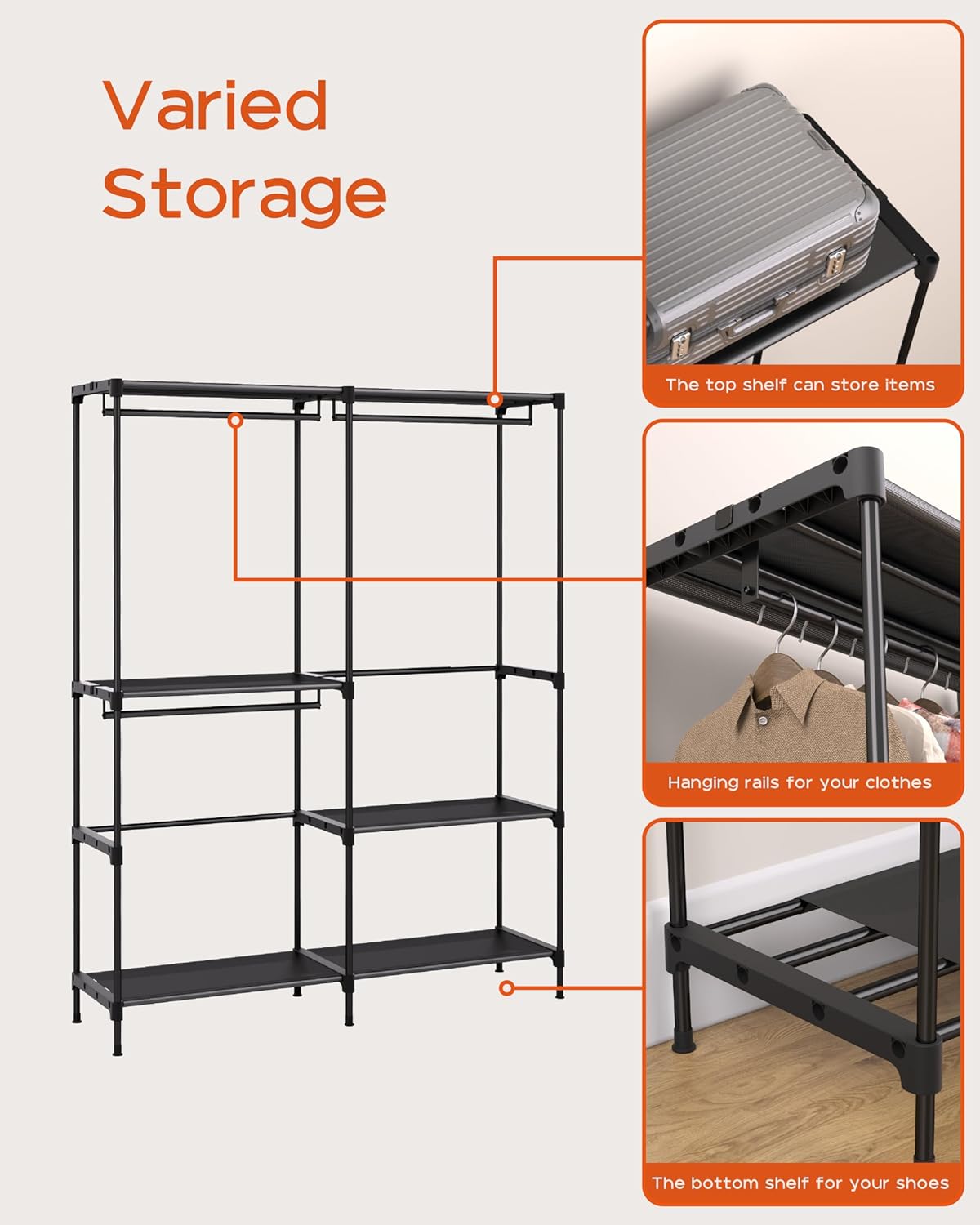 Clothes Rack, Portable Closet, 54.3 Inch Large Capacity Wardrobe Closet, Clothes Storage Organizer