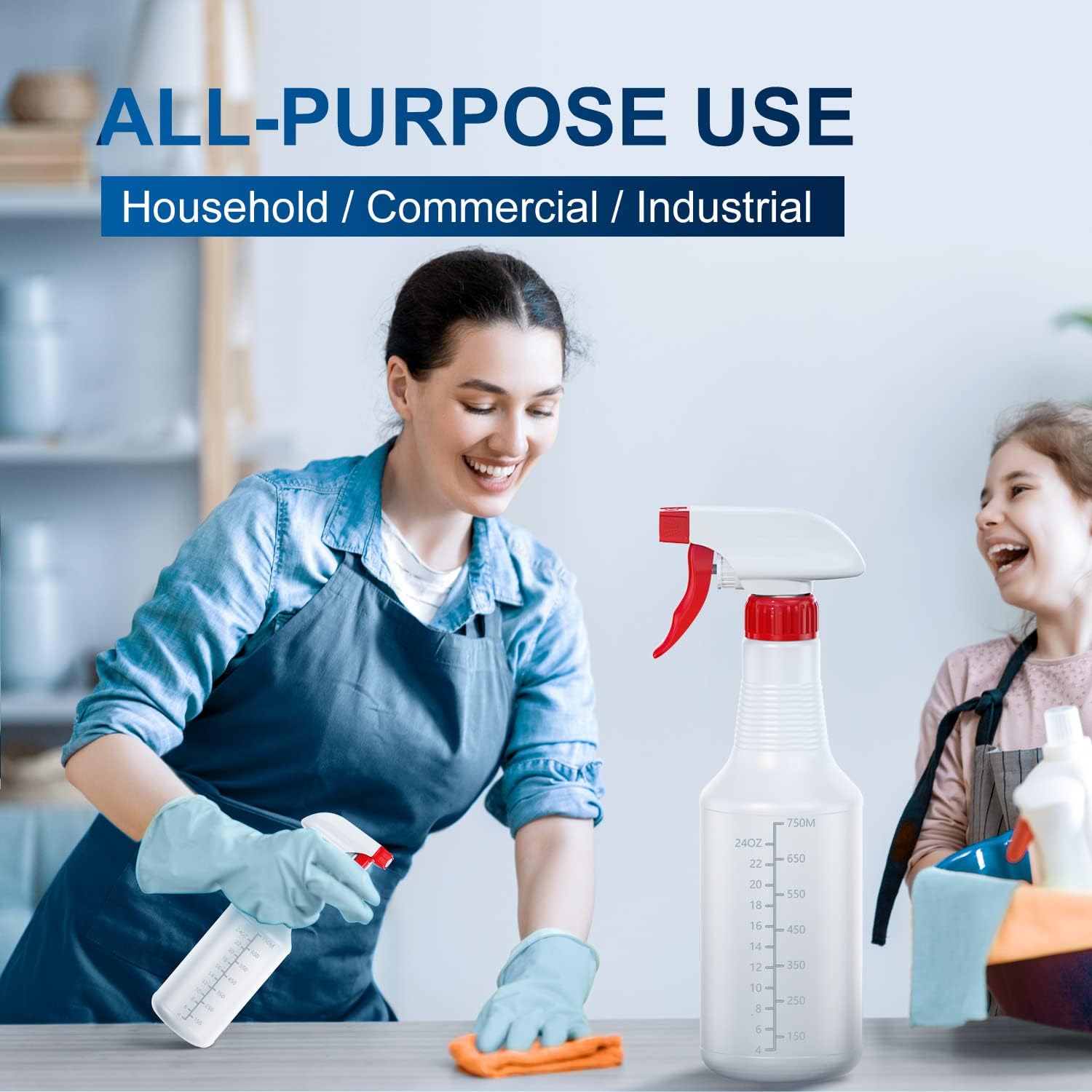Veco Spray Bottle (5 Pack,32 Oz) with Measurements and Adjustable Nozzle(Mist & Stream Mode), HDPE