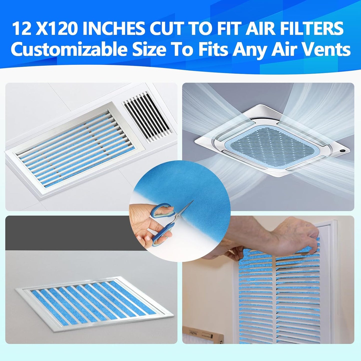 12" x120" Air Vent Filters, Cut to Fit Air Filter (50+ Filters), MERV 8 Triple Vent Filter for Home