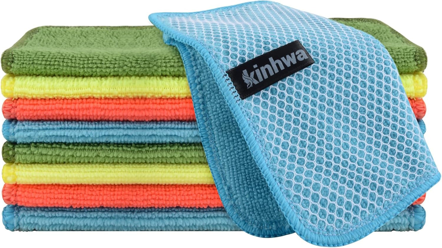 KinHwa Kitchen Washcloths for Dishes Absorbent Microfiber Dish Cloths Quick Dry Dish Rags with Poly