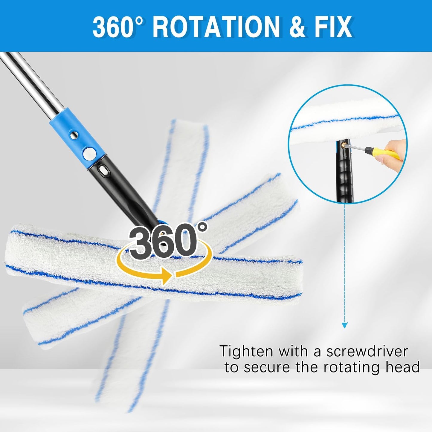 75'' Window Squeegee Cleaner Tool, Professional Window Cleaning Kit for Glass with 360° Rotation &