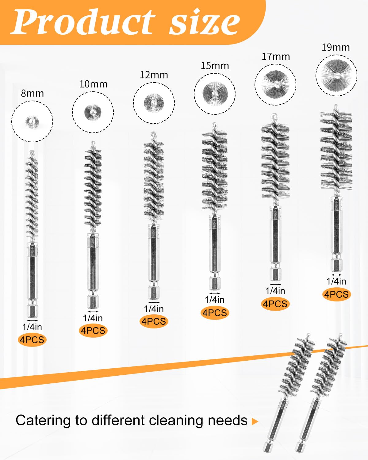 24 pcs Bore Brush for Drill, Stainless Steel Wire Cleaning Brush Set, Abrasive Wire Bore Brushes