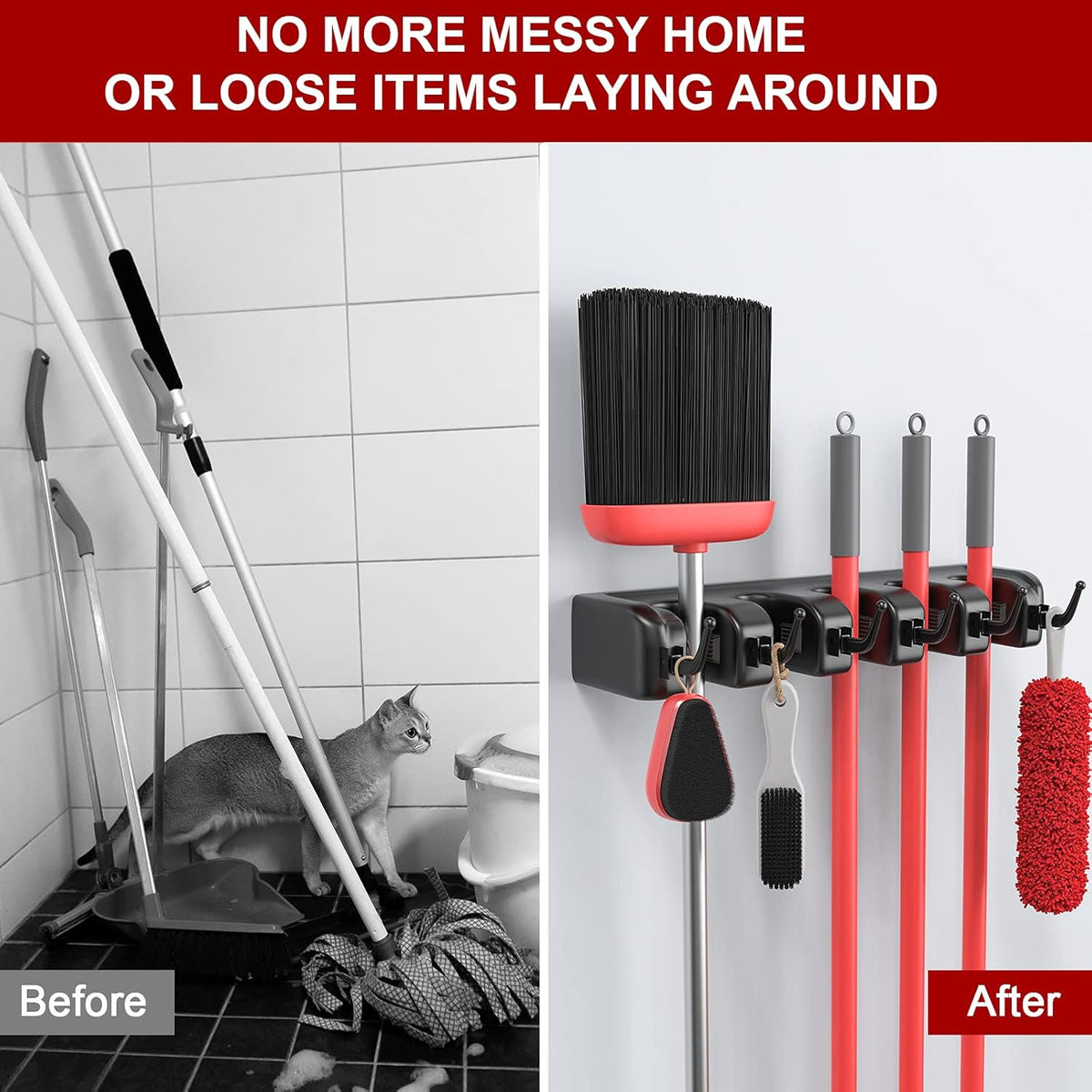 LETMY Broom Holder Wall Mount - Mop and Broom Hanger Holder - Garage Storage Rack & Garden Tool