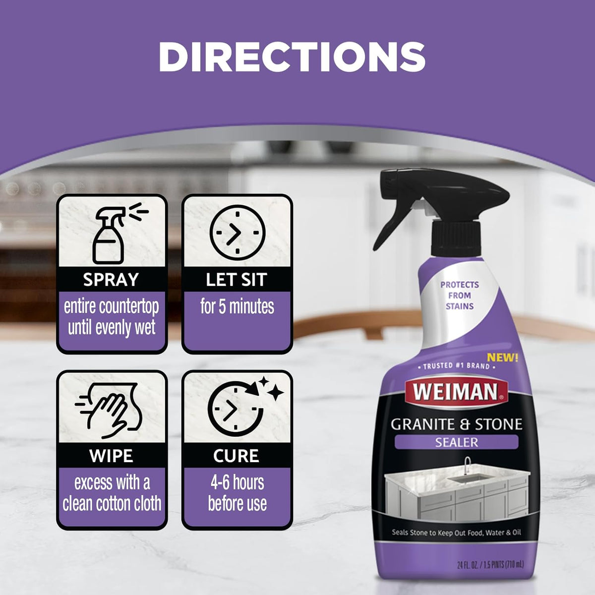 Weiman Granite & Stone Sealer Spray - Protects Kitchen Countertops, Sinks, Showers, Vanities &