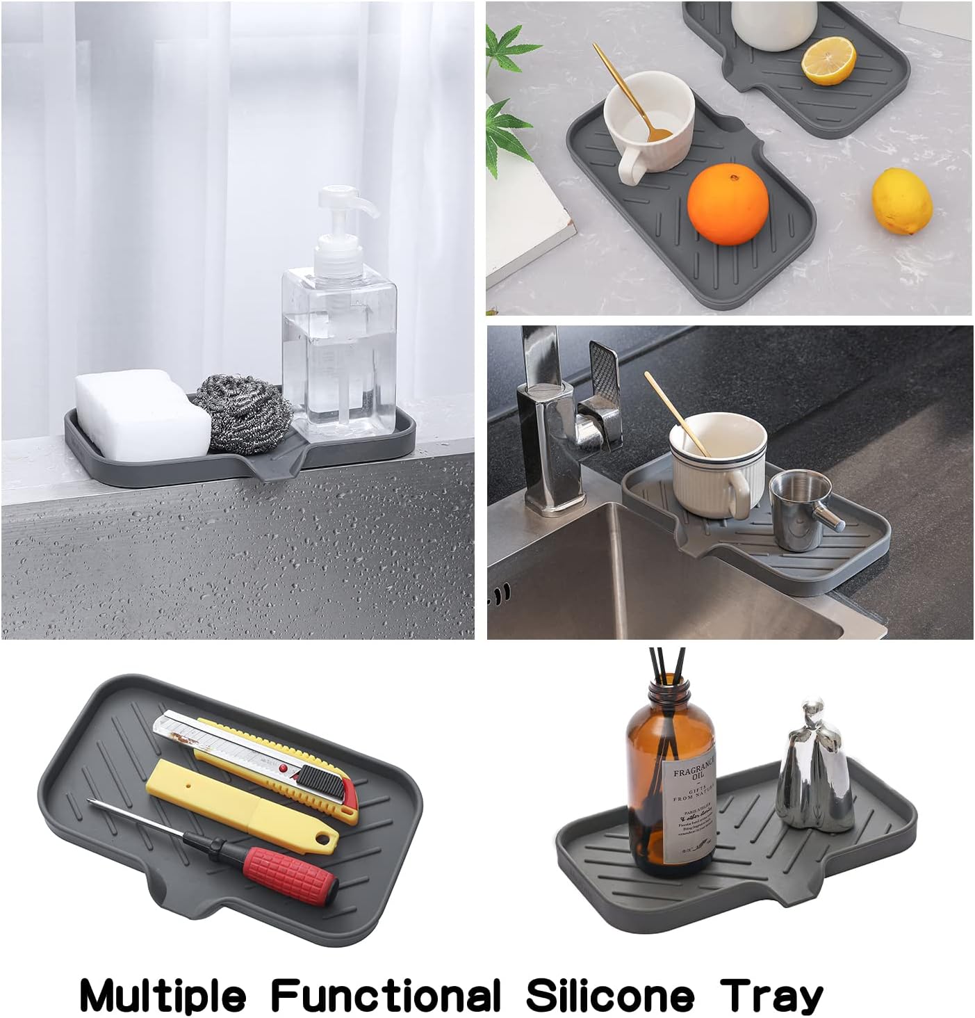Silicone Bathroom Soap Dishes with Drain Spout-Bathroom and Kitchen Sink Organizer,Sponge