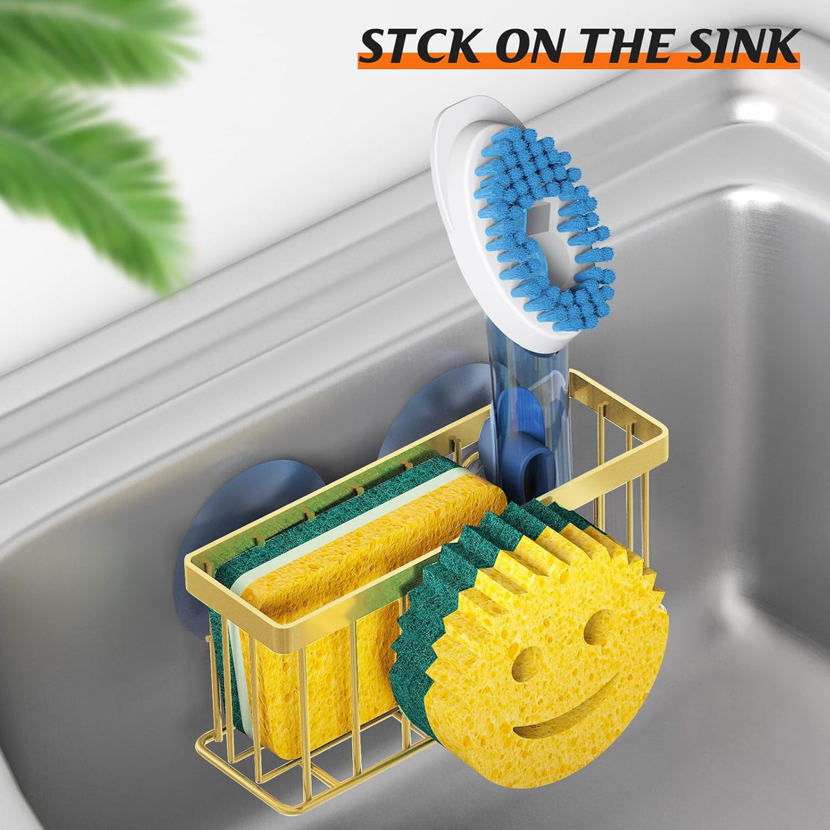 Sponge Holder Smiley Face,Sink Caddy,Sink Organizer with 2 Suction Cups/1 Adhesive Strips,Designed
