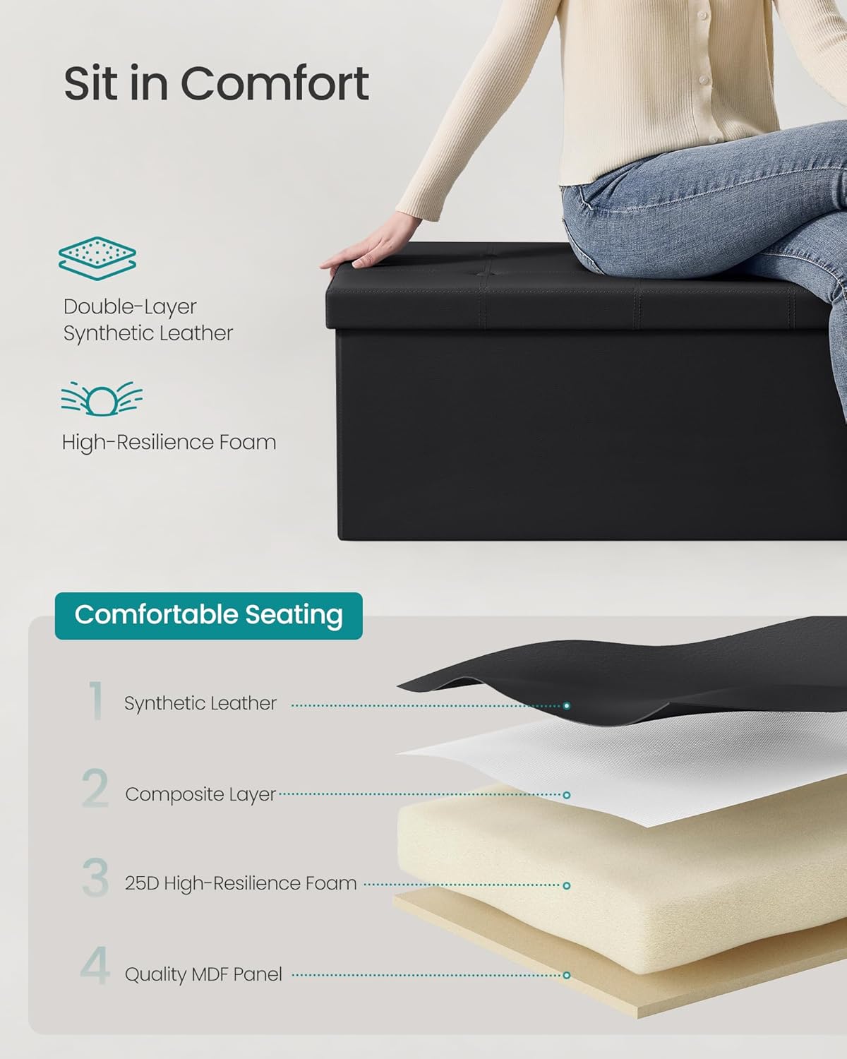 SONGMICS MAZIE Collection - 43 Inches Folding Storage Ottoman Bench, Ottoman with Storage, Foot