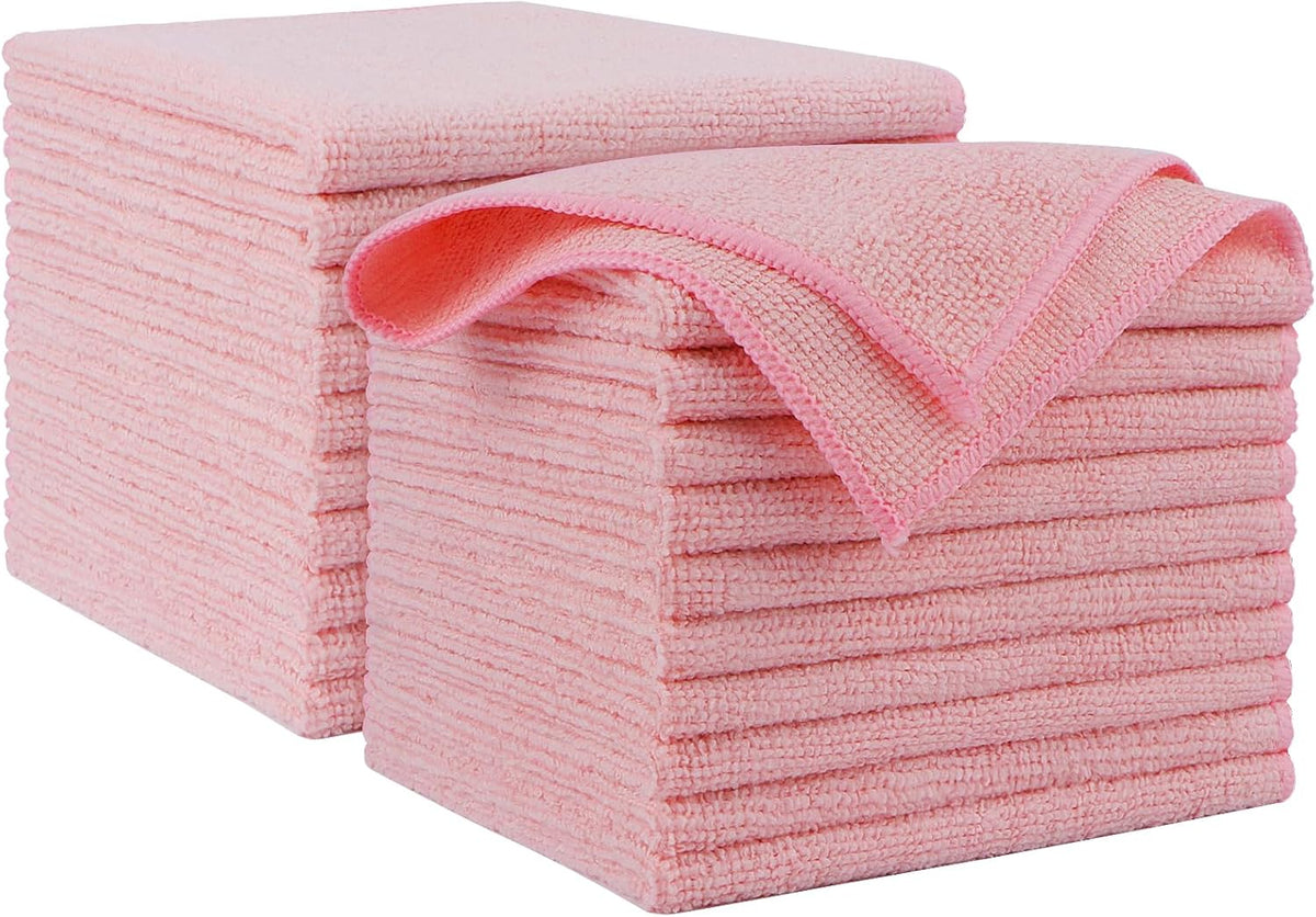 AIDEA Microfiber Cleaning Cloth Pink 20PK, Microfiber Towels for Cars, Premium Car Cloths, Dusting