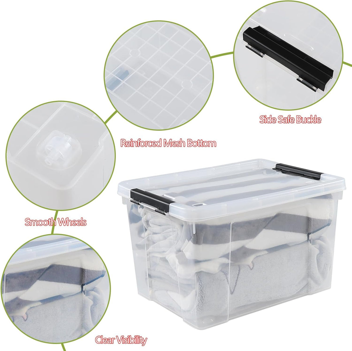 Pekky 34 Quart Clear Storage Bins with Lid, 4 Pack Latching Box Totes