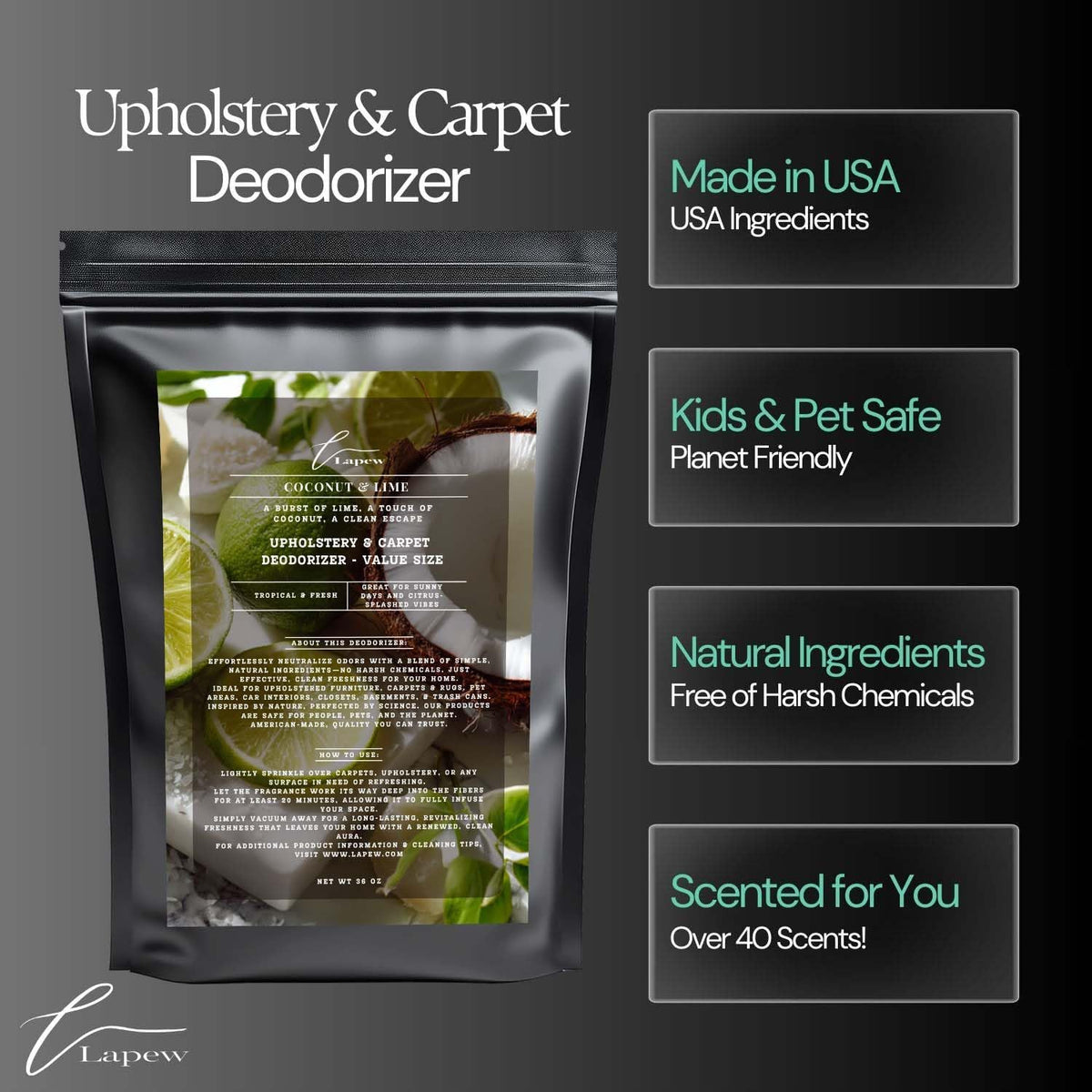 Coconut & Lime Carpet Freshener Powder Refill 36 oz | Powerful Odor Eliminator for Home |