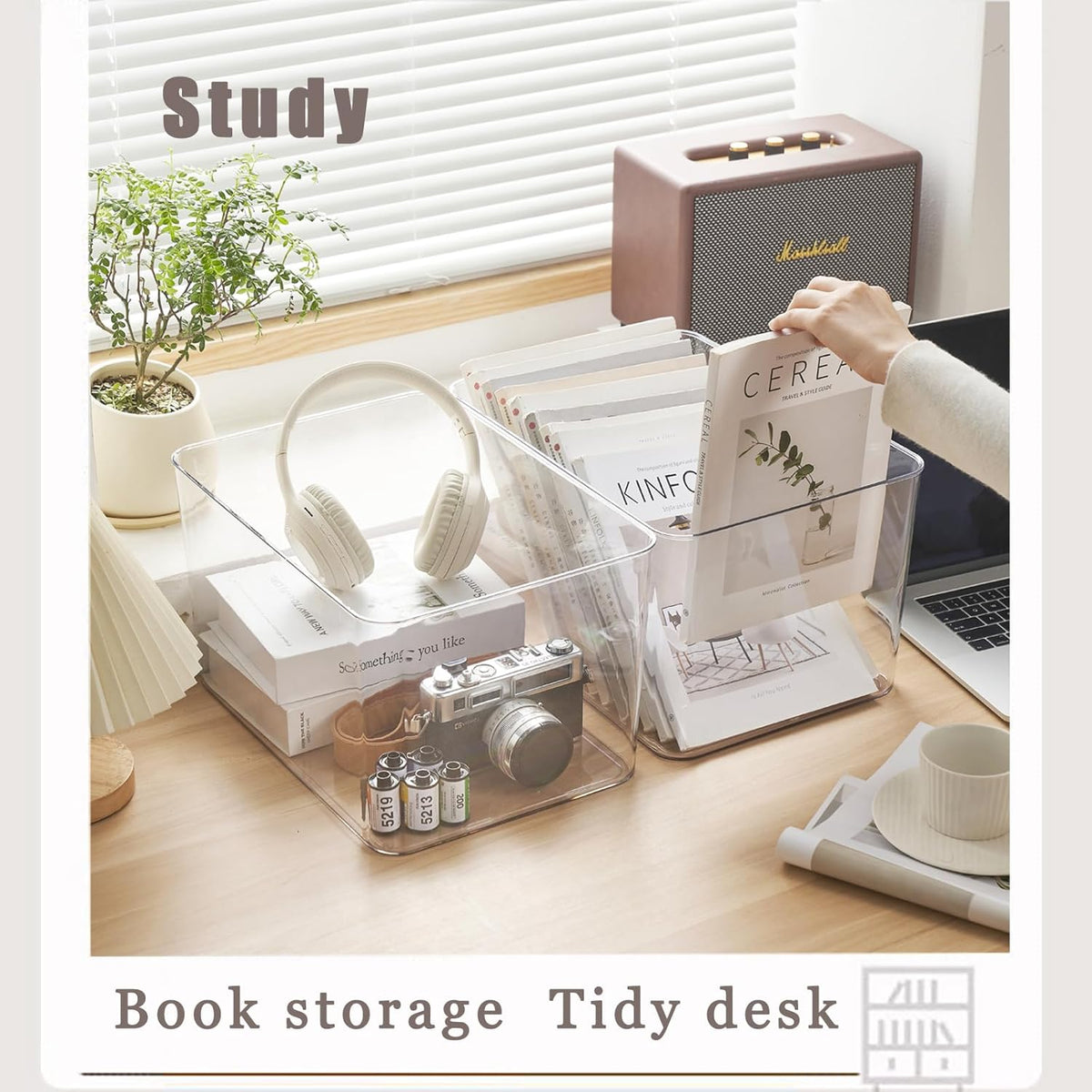 Clear plastic storage bins with LIDS-4packs,storage containers for snacks, cosmetics, books, dog