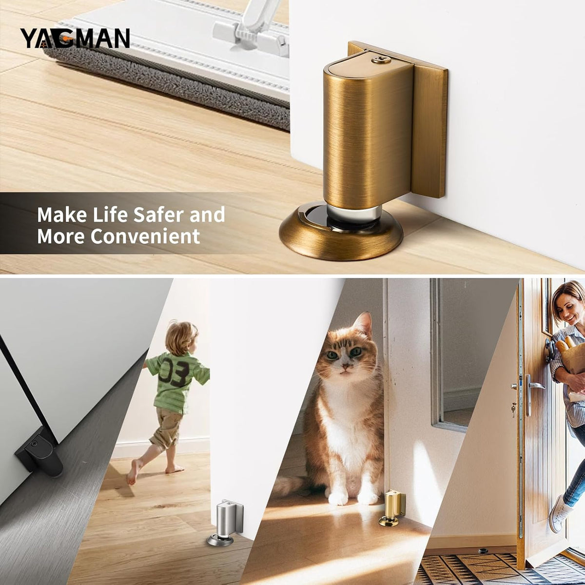 2 Pack Magnetic Door Stoppers Retractable Bottom of Door Holder No Drilling Mount Floor Door Stop