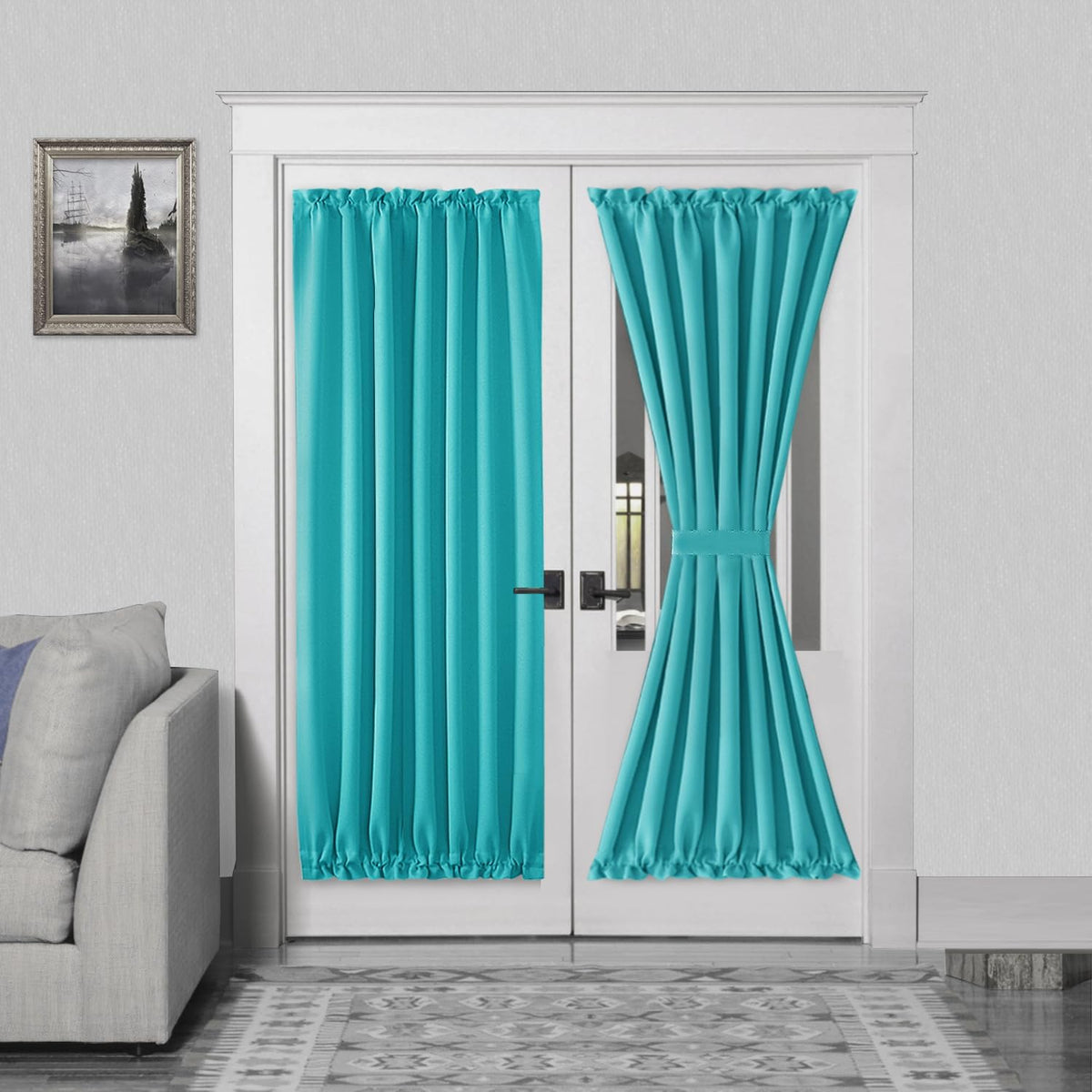 DWCN French Door Curtains – Rod Pocket Thermal Blackout Curtain for Doors with Glass Window