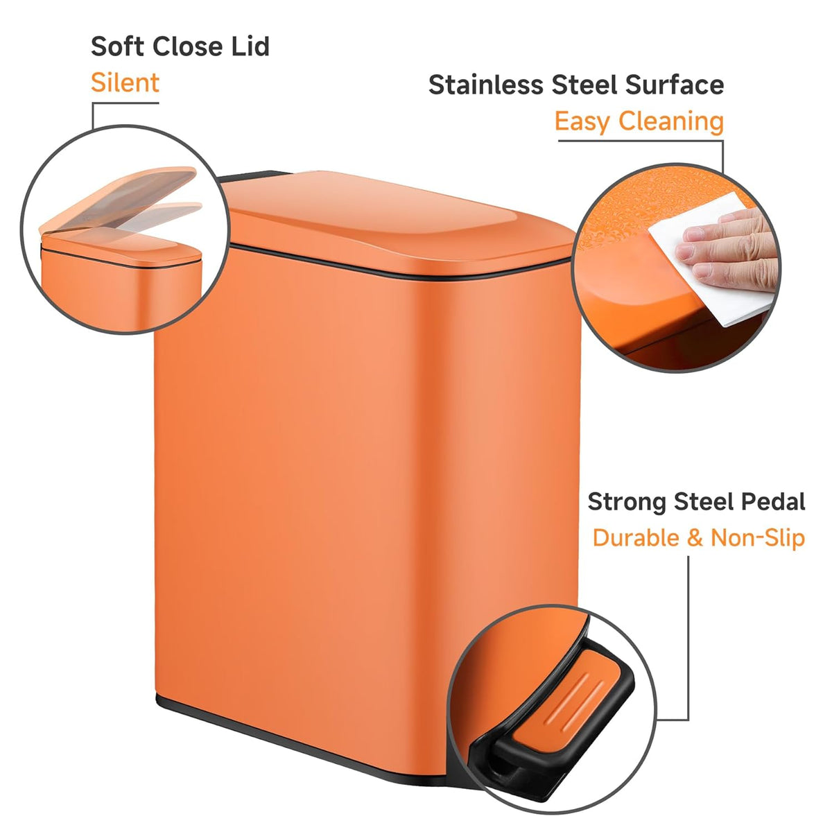 TIPGO Small Bathroom Trash Can with Lid Soft Close, 6 Liter / 1.6 Gallon Stainless Steel Garbage