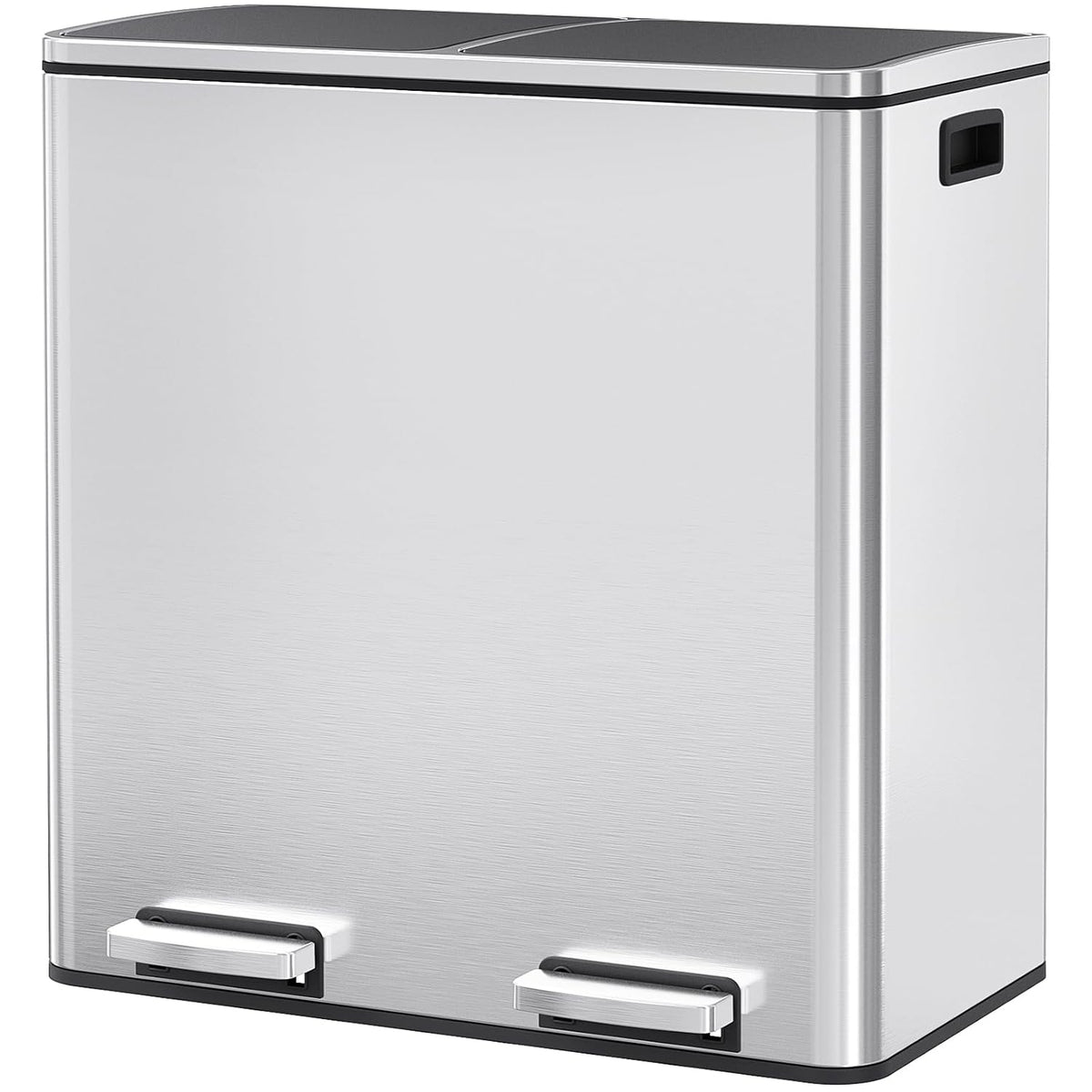 Arlopu 16 GallonStainless Steel Trash Can, 60L Dual Compartment, Metal Kitchen Step Recycle Bin