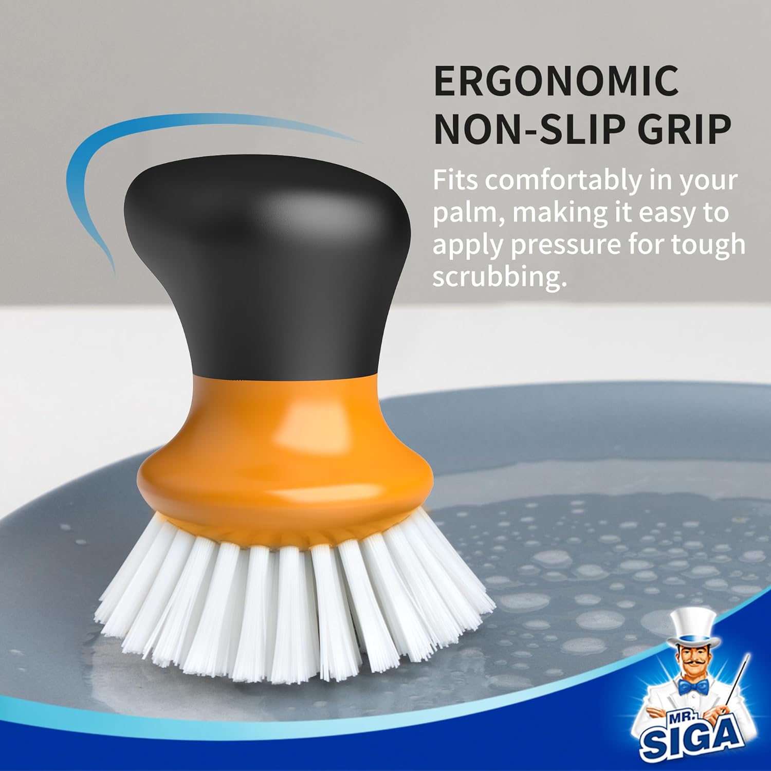 MR.SIGA Dish Scrub Brush, Palm Brush Dish Scrubber with Ergonomic Grip, Kitchen Brushes for Dishes