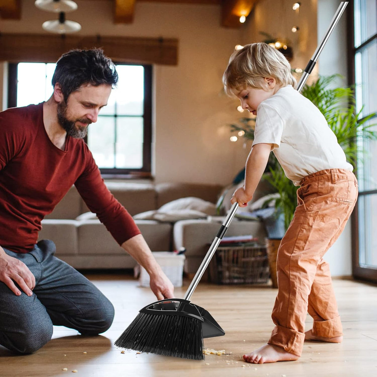 Heavy Duty Black Metal Dust Pan -Handheld Dustpan with Handle, Stainless Steel Large Dustpans with