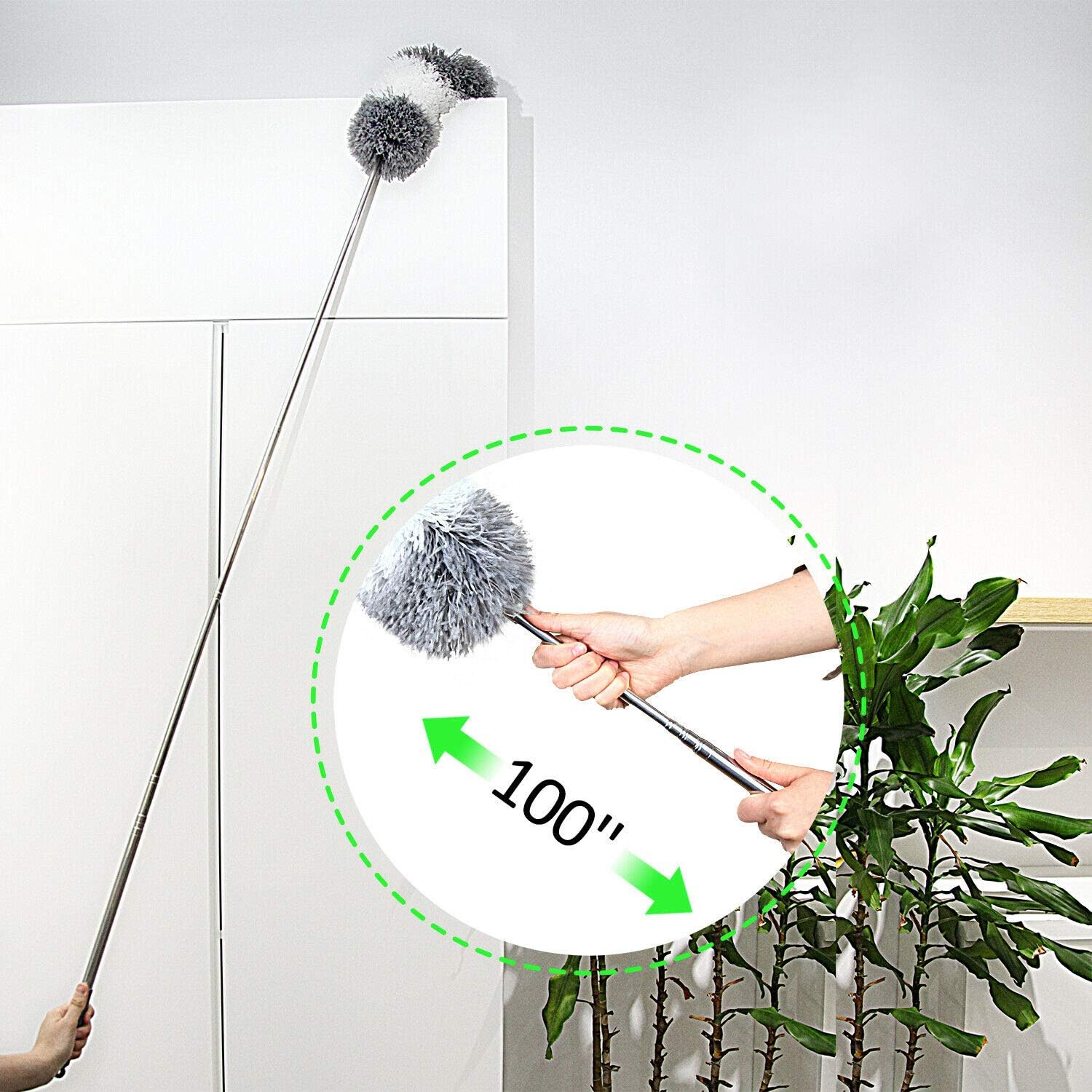 BOOMJOY Microfiber Feather Duster with Extendable Pole and Bendable Head, 100" Telescoping Duster