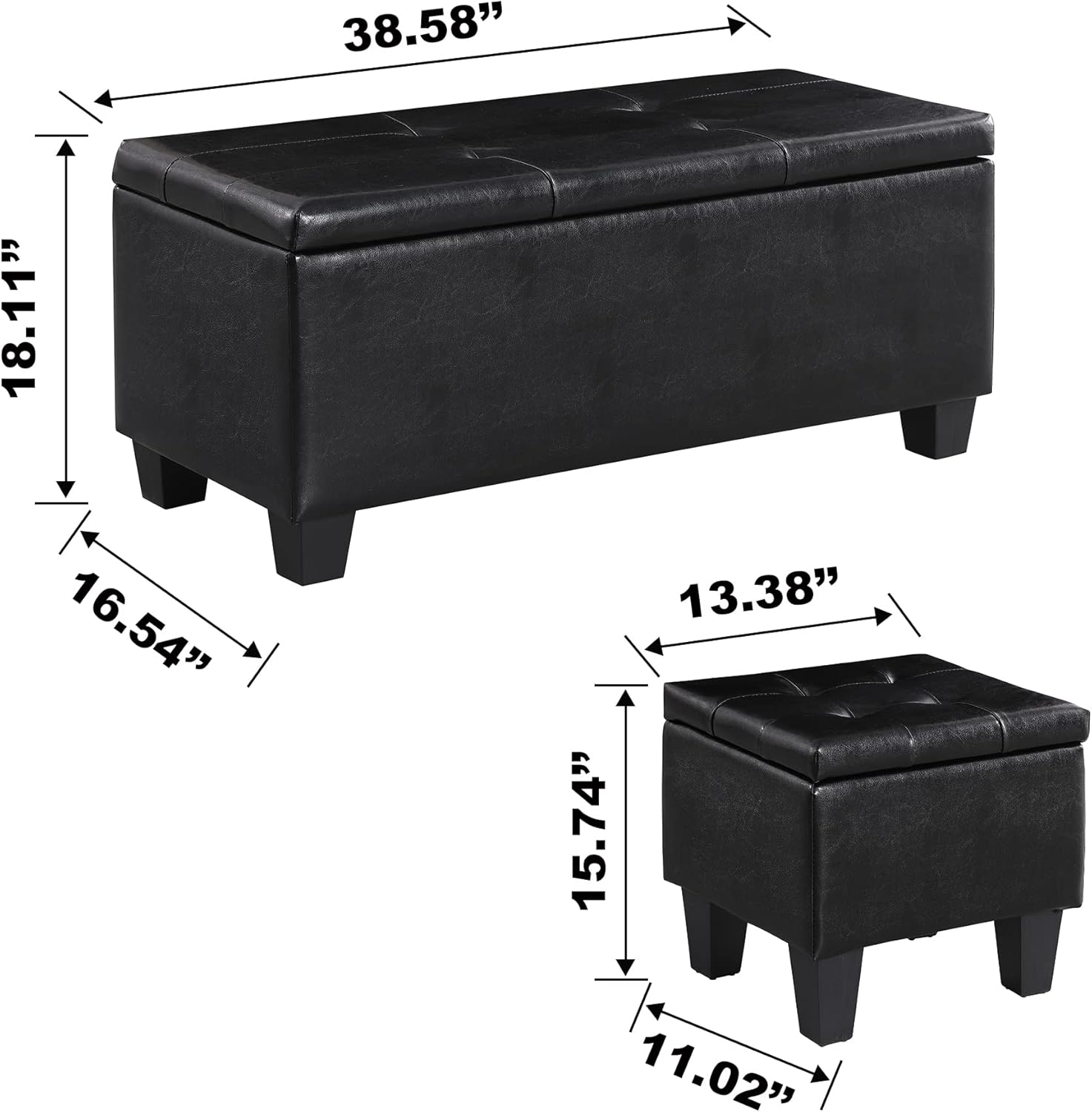 Storage Ottoman Set of 3, 38'' Button-Tufted Coffee Table Bench with 2pcs Nesting Foot Stools, for