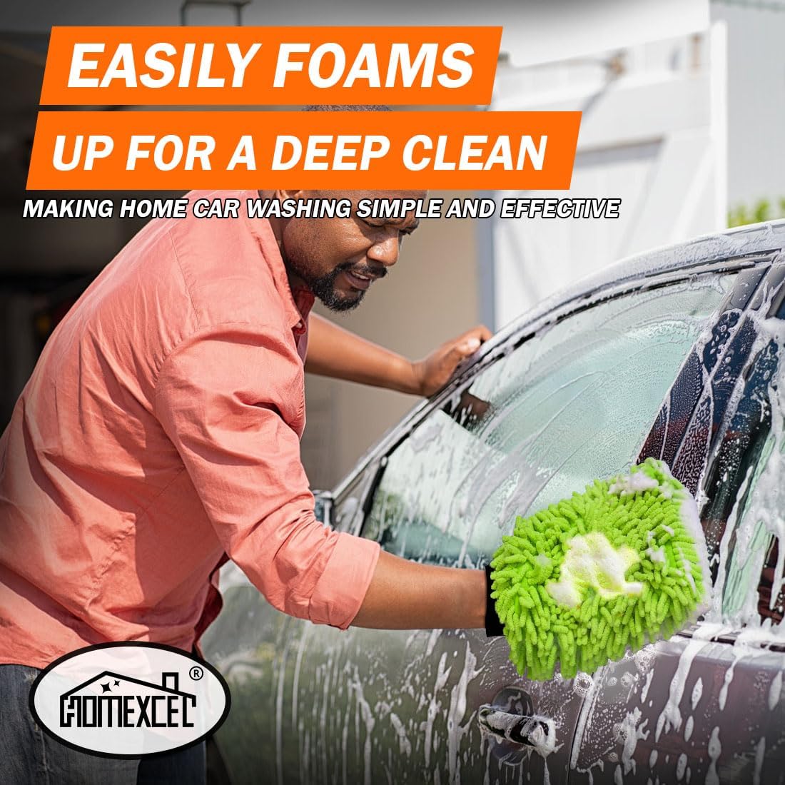 HOMEXCEL Car Wash Mitt, 2PK Chenille Microfiber Wash Mitt, Scratch-Free & Lint-Free, Rich Foam