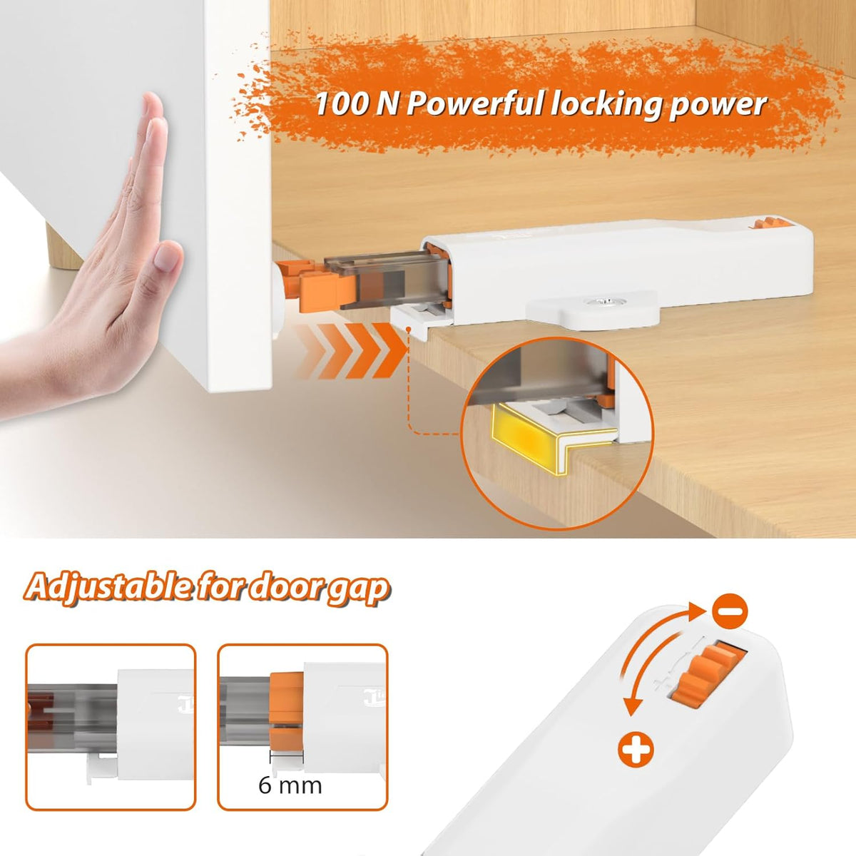 Jiayi Push to Open Door Catches Heavy Duty 2 Pack Push Opener Door Latch for Cupboard White Touch