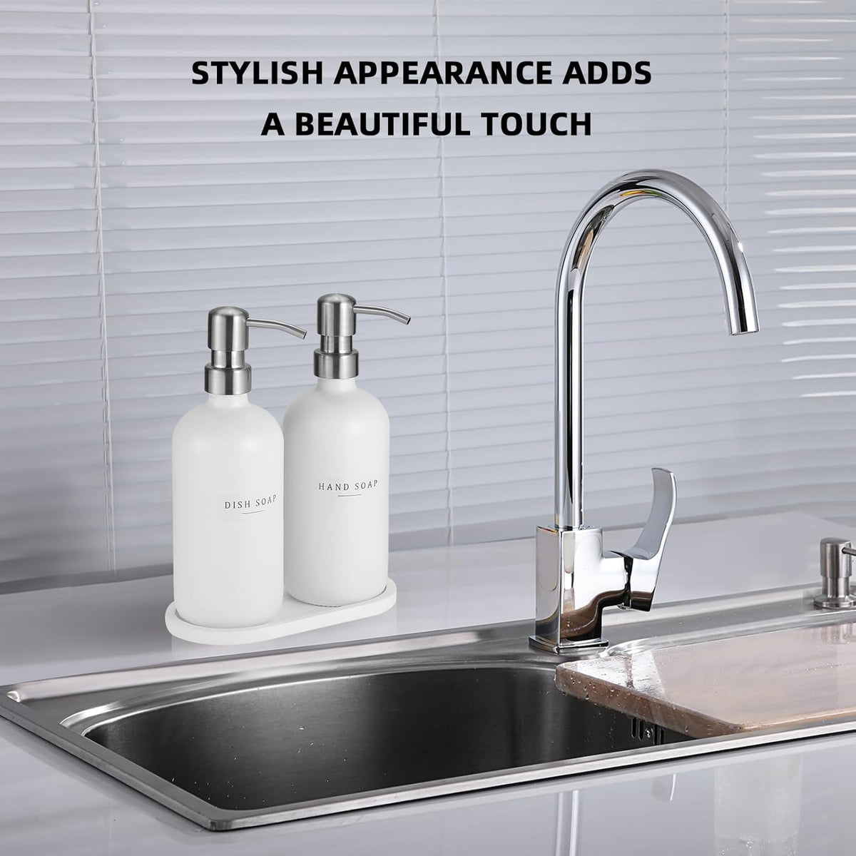 Glass Soap Dispenser - Dish Soap Dispenser for Kitchen and Hand Soap Dispenser Set, Bathroom Soap