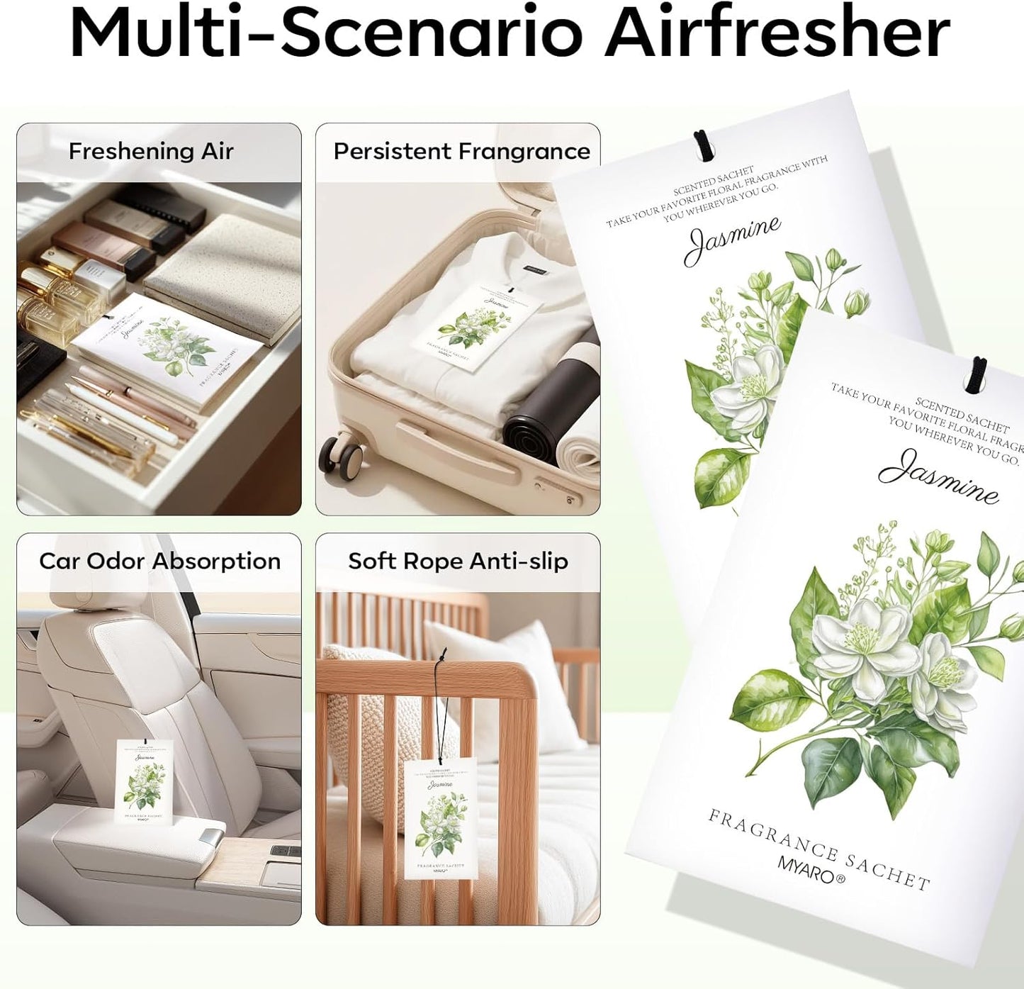MYARO 12 Packs Jasmine Scented Sachets for Drawer and Closet, Long-Lasting Air Freshener Sachets