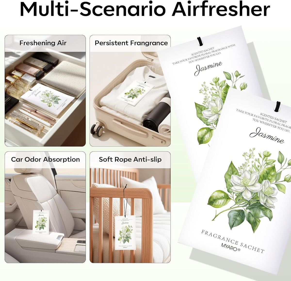 MYARO 12 Packs Jasmine Scented Sachets for Drawer and Closet, Long-Lasting Air Freshener Sachets