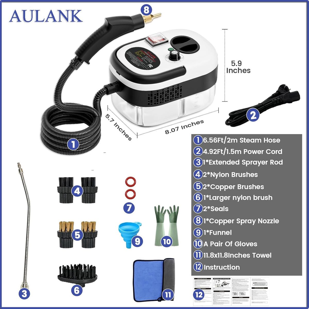 2500W Handheld Steam Cleaner,Portable Car Steamer For Auto Detailing,High-Temperature and Pressure