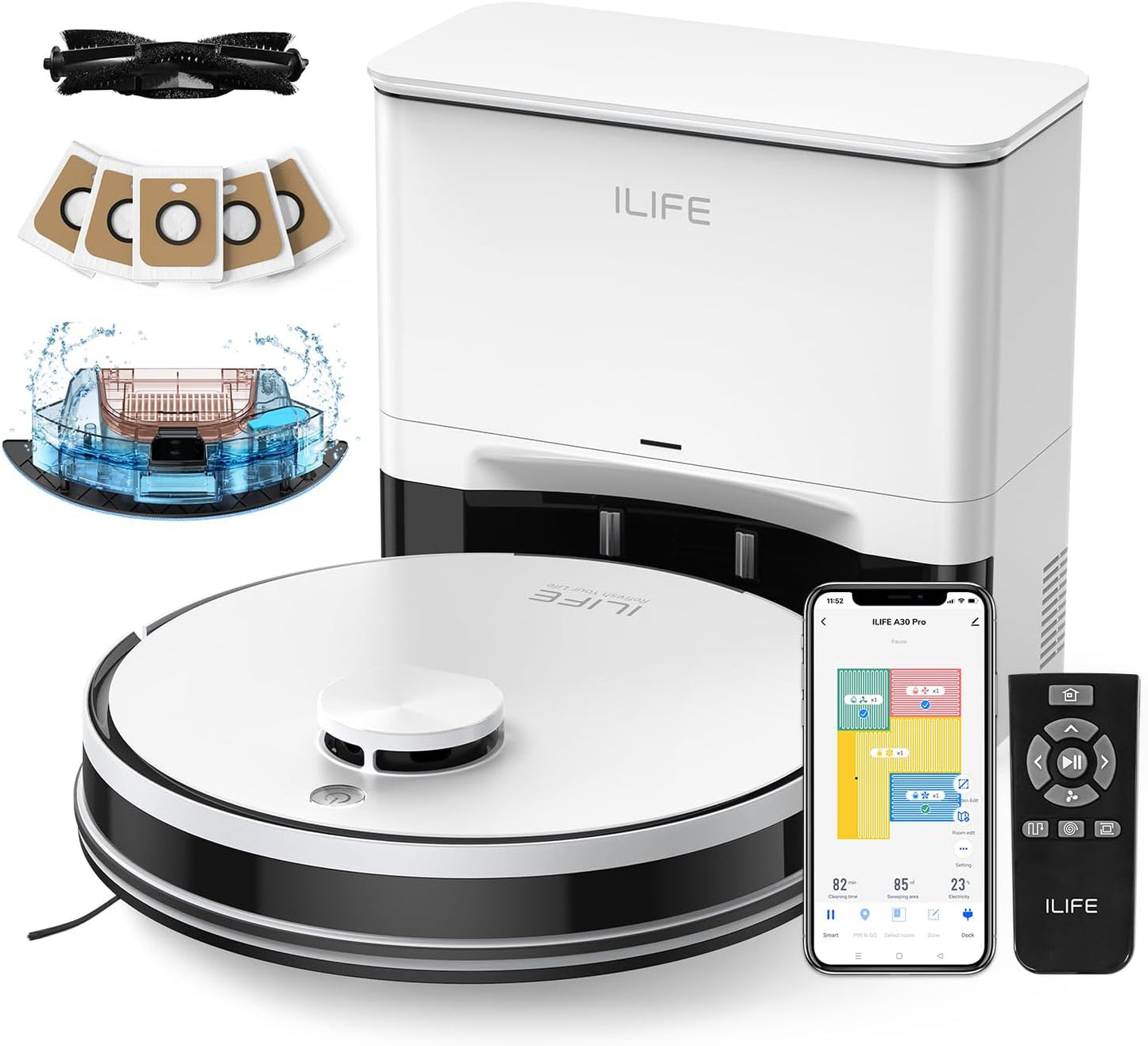 ILIFE A30 Pro Robot Vacuum and Mop, Self Emptying Station for 60 Days, 5000Pa Suction, LiDAR