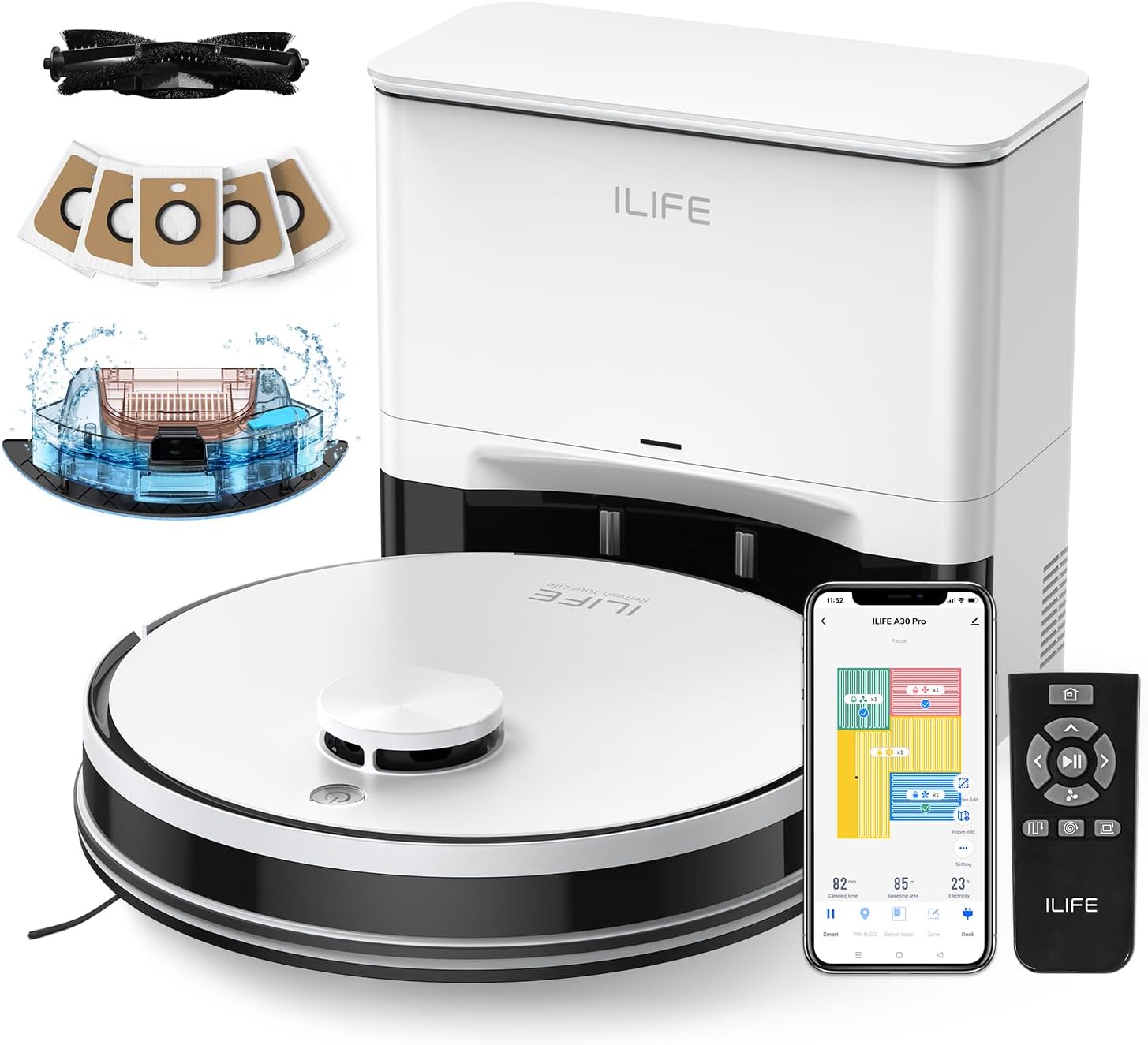ILIFE A30 Pro Robot Vacuum and Mop, Self Emptying Station for 60 Days, 5000Pa Suction, LiDAR