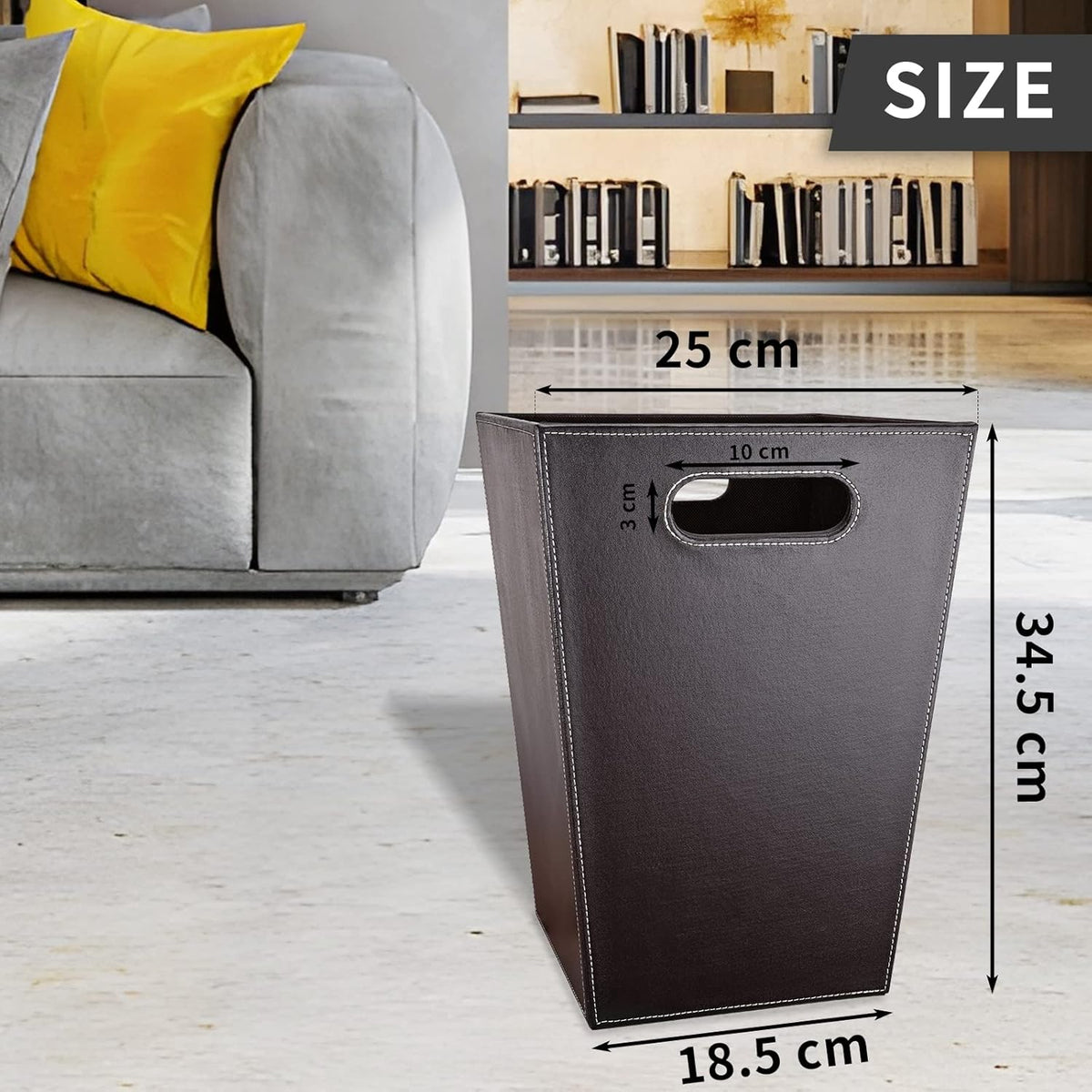 Leather Trash Can Bathroom Wastebasket, 16L/4.2 Gallon Office Garbage Can with Handles for Near