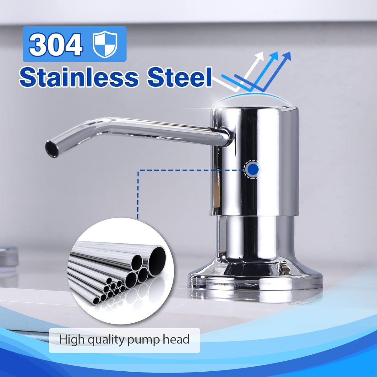 Chrome Soap Dispenser for Kitchen Sink, WEWE Kitchen Sink Soap Dispenser Built in for Counter Top