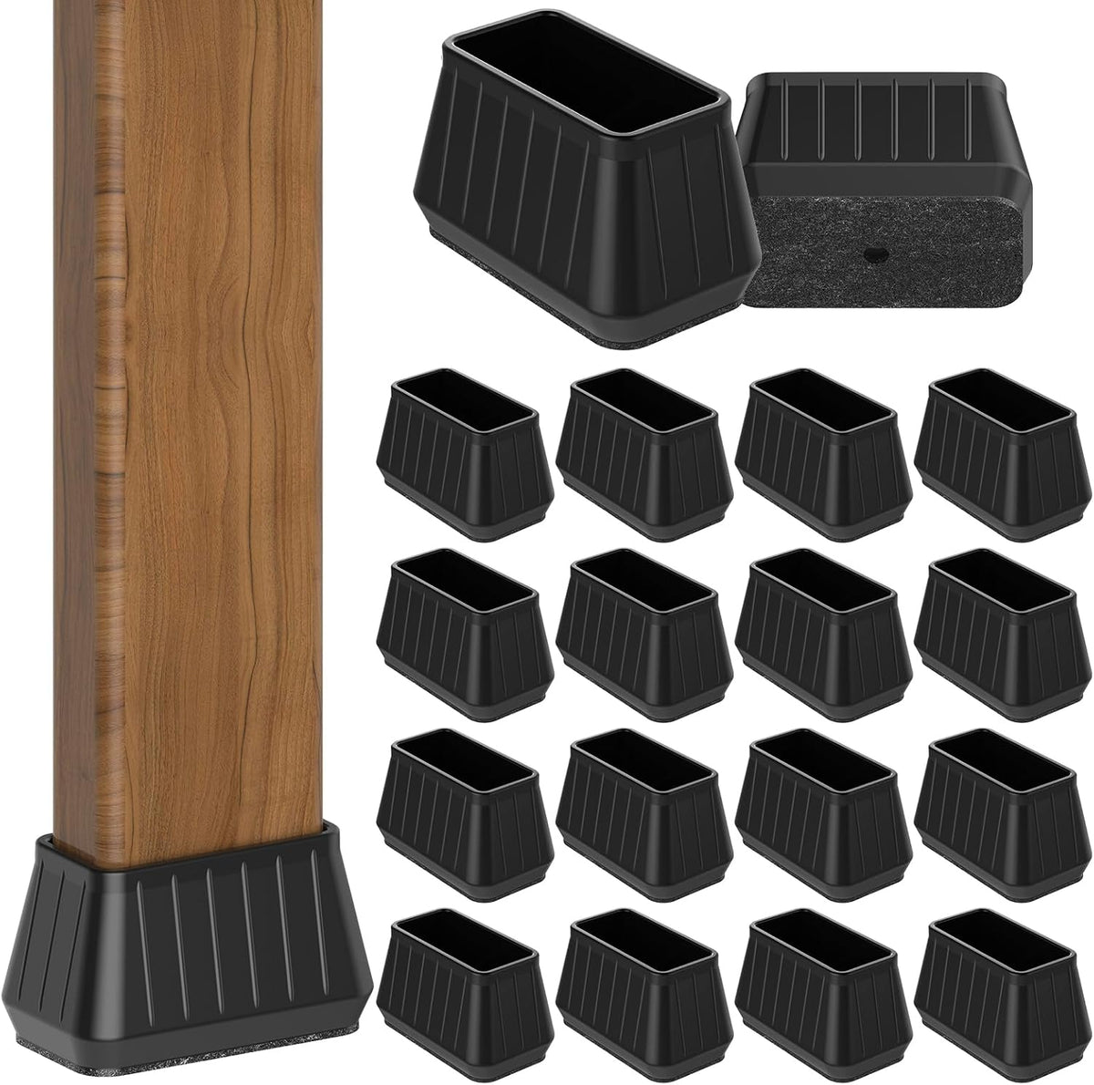 24PCS Rectangular Chair Leg Floor Protectors for Hardwood Floors, Thicken Rubber Chair Leg Cap