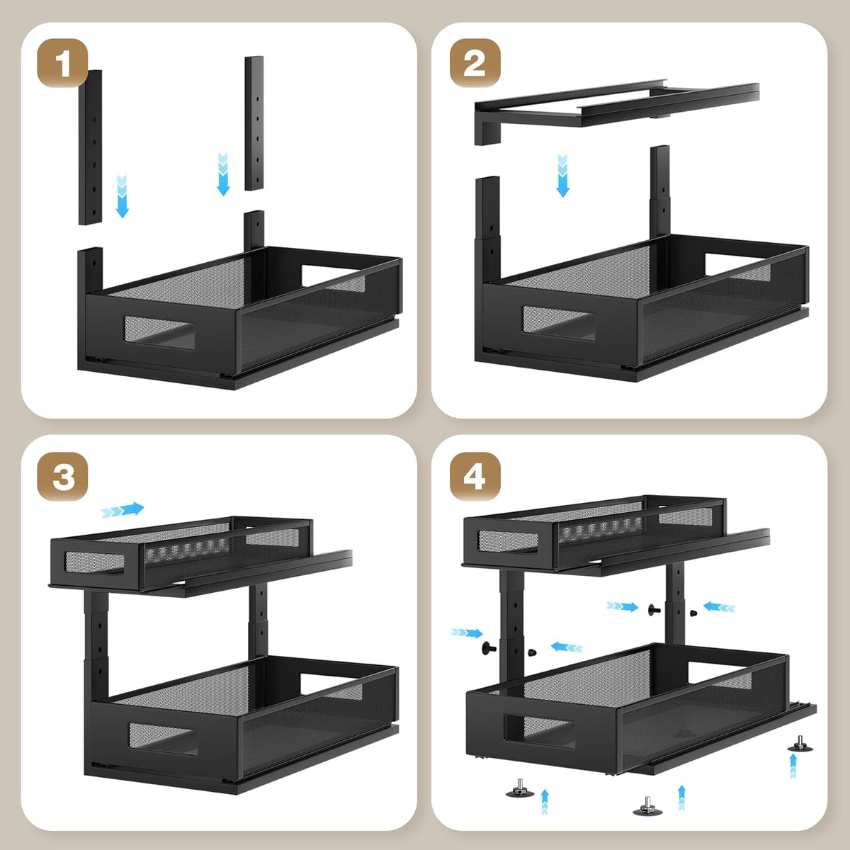 2 Pack 18.5IN-Depth Under Sink Organizer With Next-Gen Ball-Bearing Slides,2-Tier Pull Out Cabinet