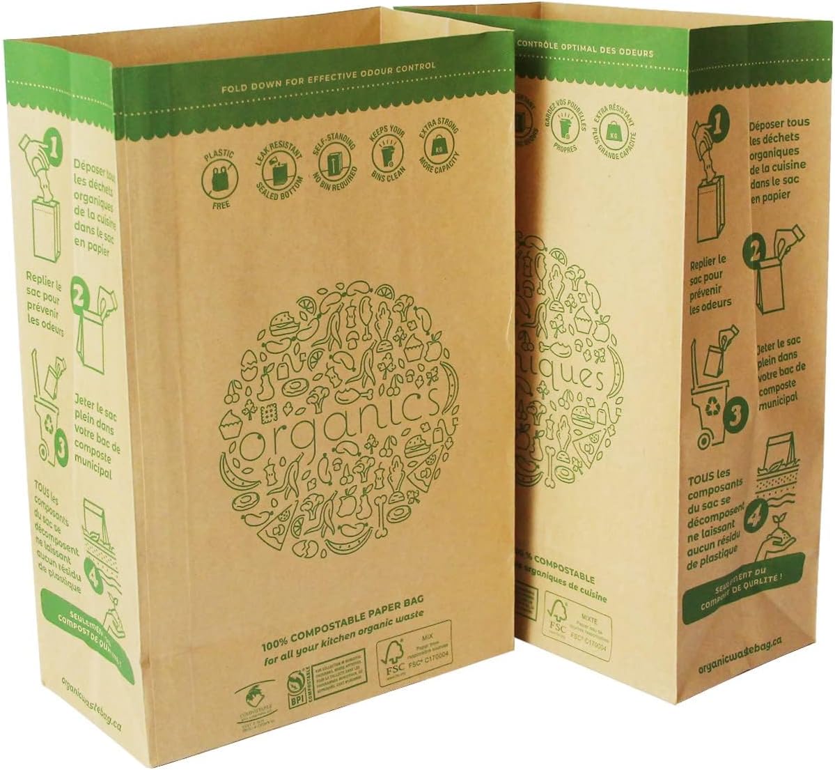 HYTREND-Kitchen Food Waste Bag-120 Bags-%100 Compostable paper Bag - Leak Resistant- Plastic Free