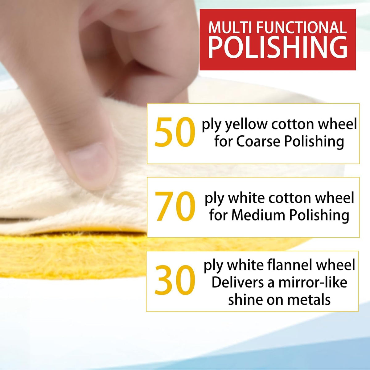 6PCS 6 Inch Polishing Wheel Kit for Bench Grinder Buffing Wheel, 1 *Yellow Cotton(42Ply), 2 *White