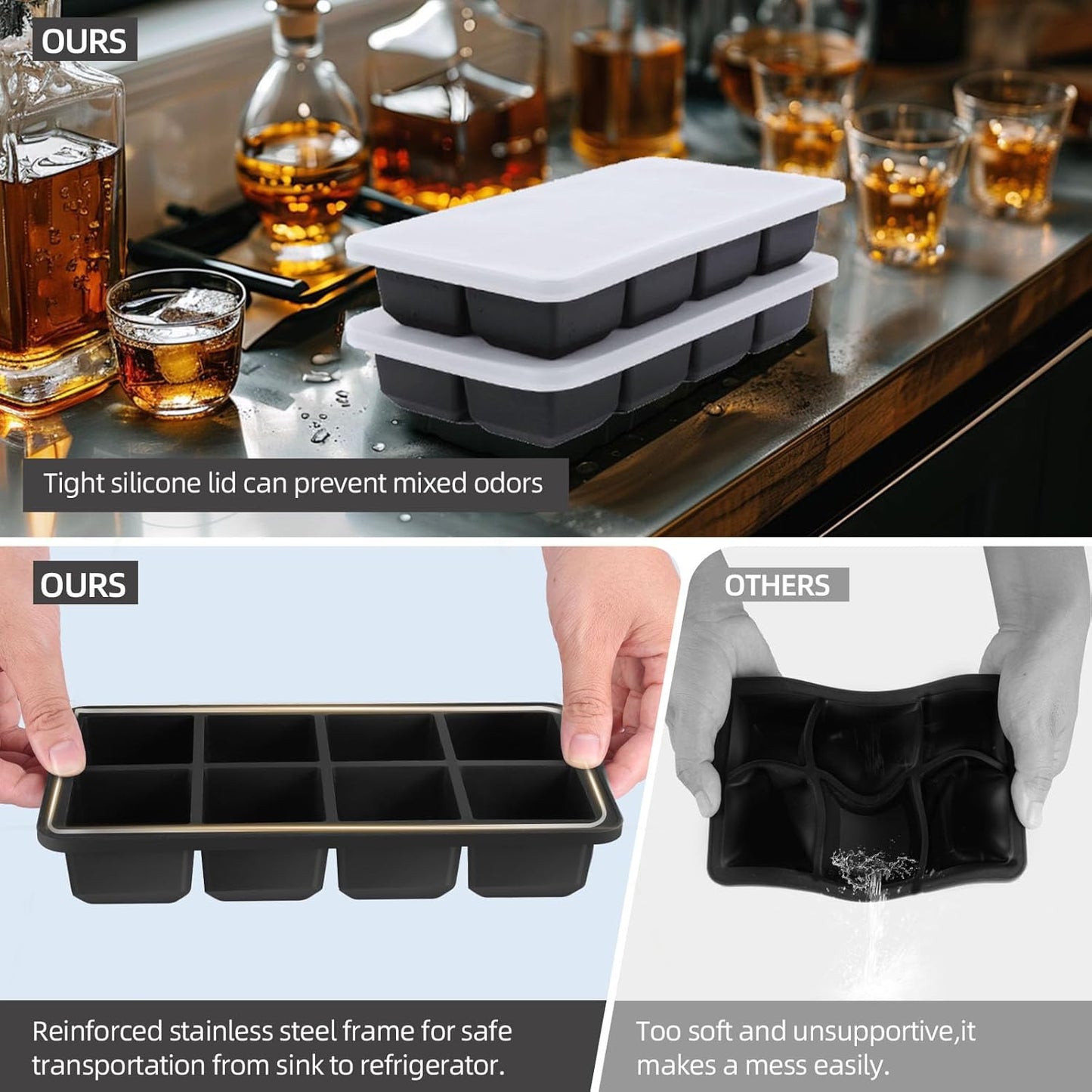 2 Pack Silicone 2 Inch Large Ice Cube Molds for Cocktails Wine Fruit and Bourbon Whiskey Easy