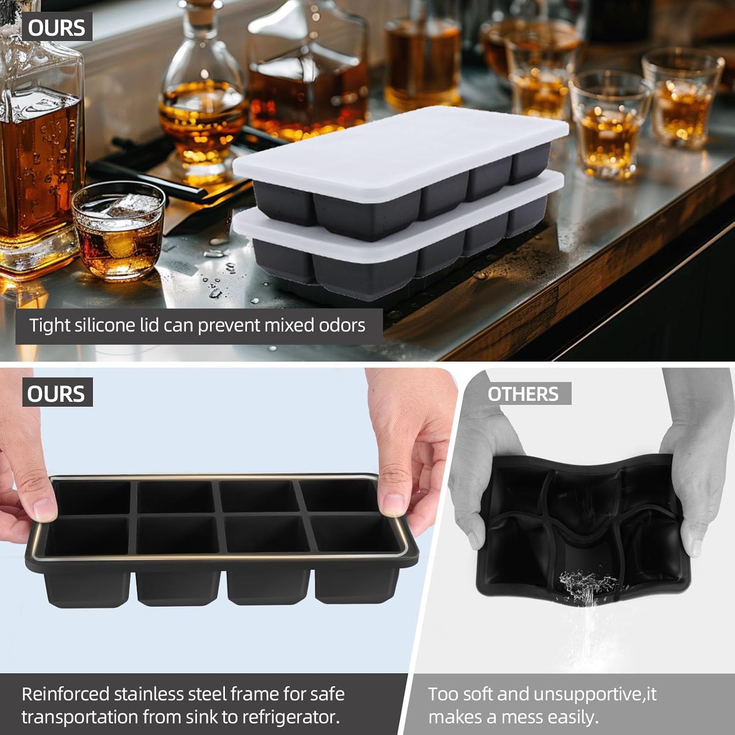 2 Pack Silicone 2 Inch Large Ice Cube Molds for Cocktails Wine Fruit and Bourbon Whiskey Easy