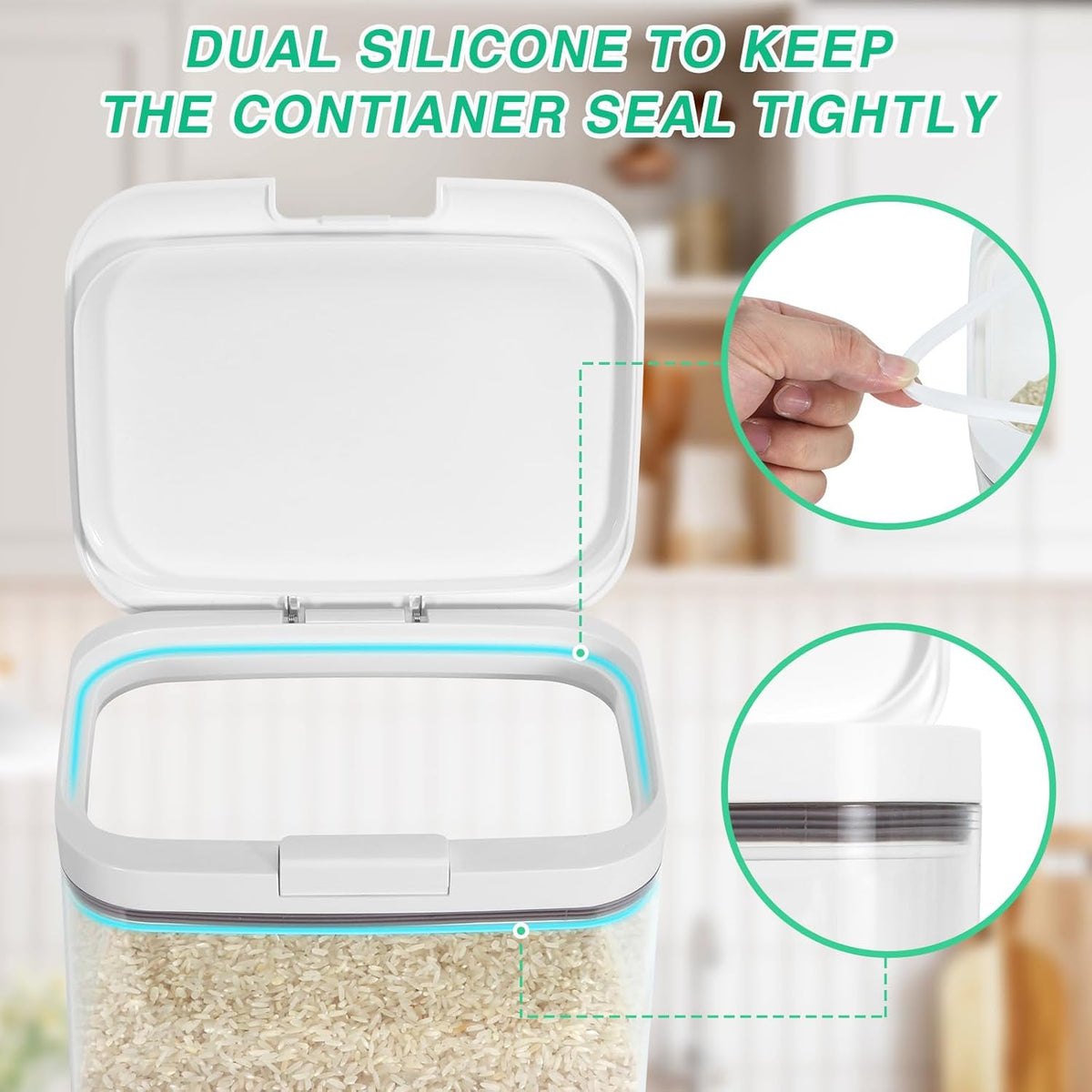 Rice Storage Container - 5.8 Qt | 11 Lbs Crystal-Clear Plastic Food Storage Container Bin with