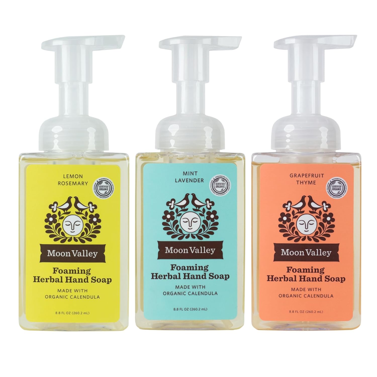 Moon Valley Herbal Foaming Hand Soap, Lemon Rosemary, Mint Lavender, Grapefruit Thyme Three Pack