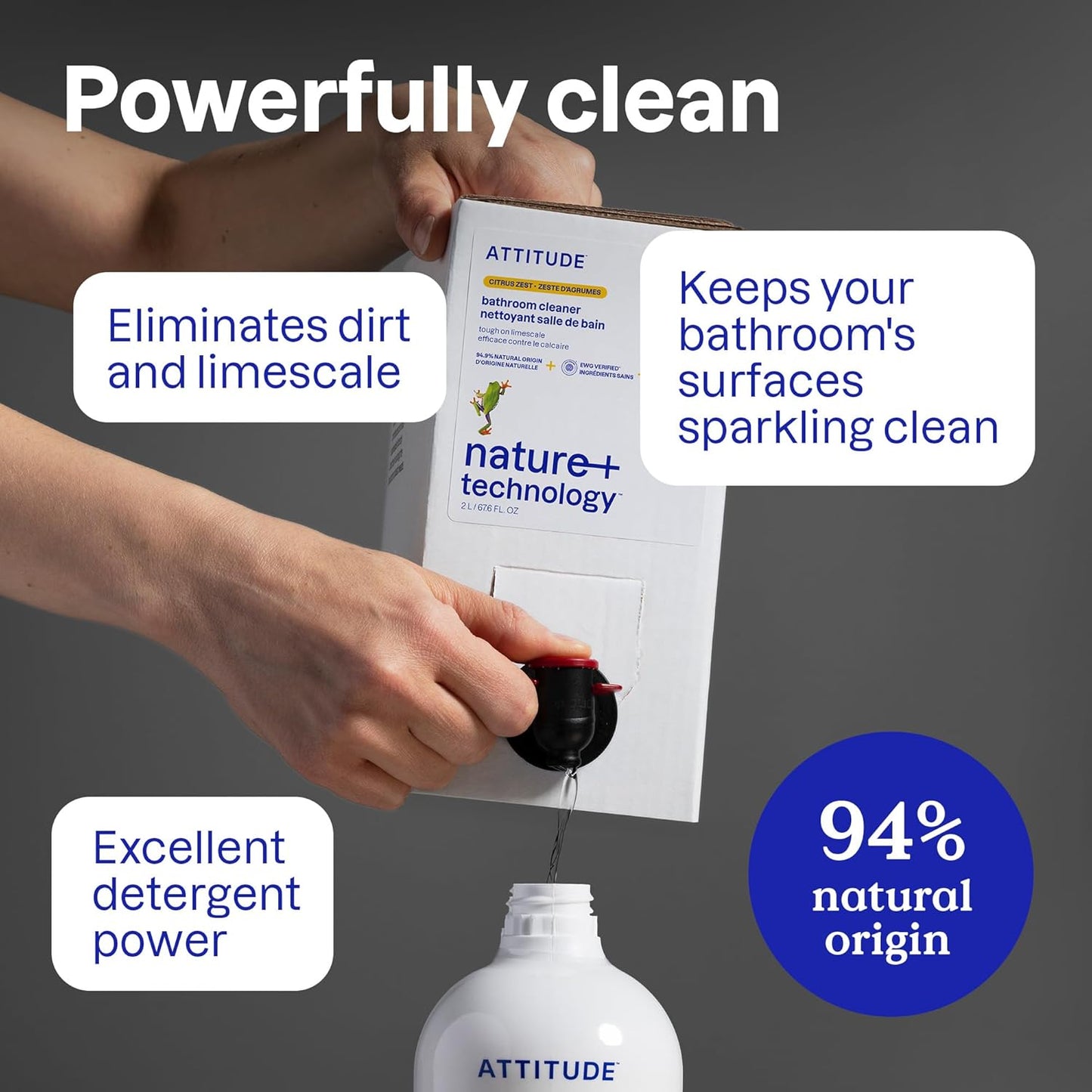 ATTITUDE Bathroom Cleaner Spray, EWG Verified, Plant-Based & Vegan, Safe for Bathroom Surfaces
