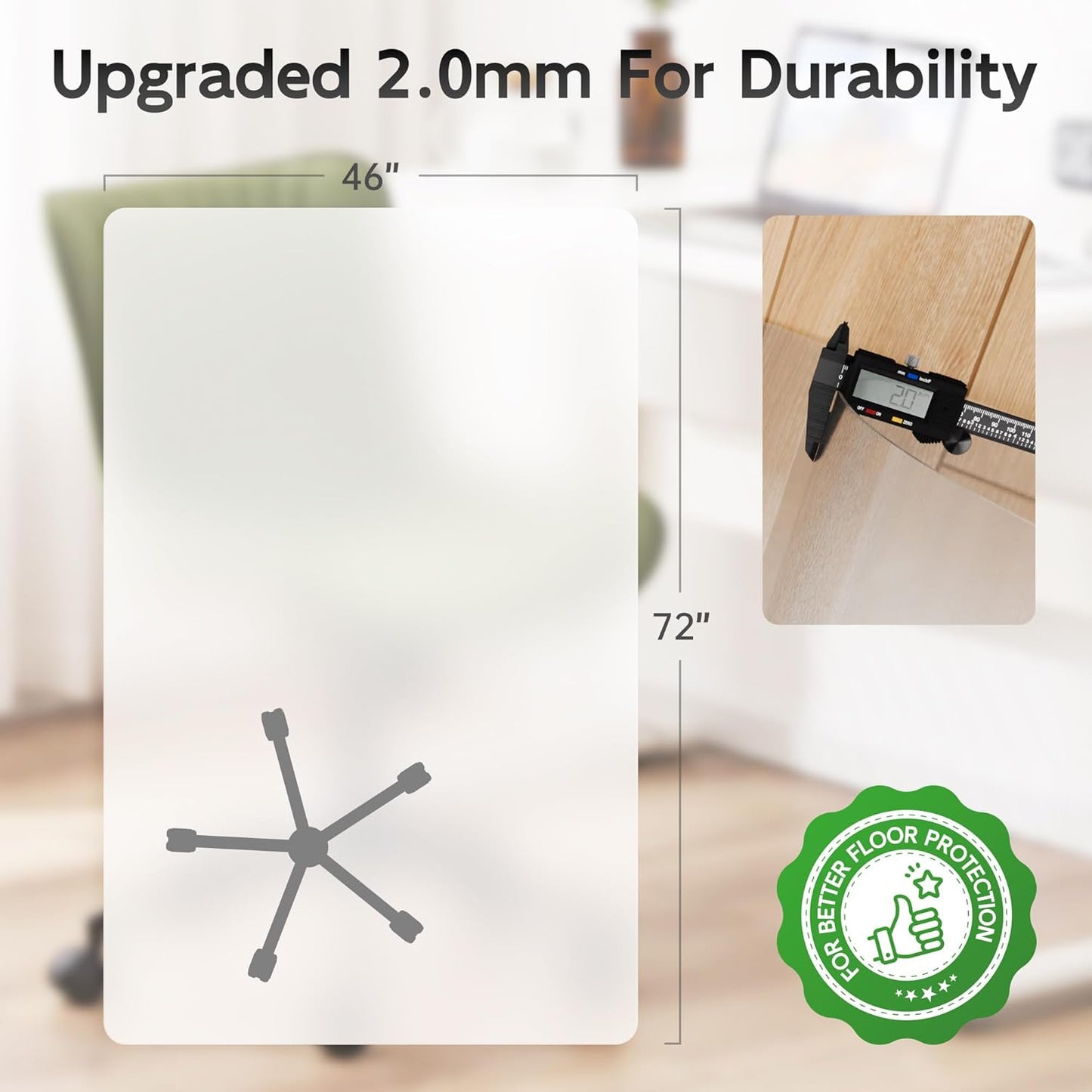 Office Chair Mat for Hardwood Floor, 72" x 46" Clear Computer/Desk Chair Mat for Hard Floor