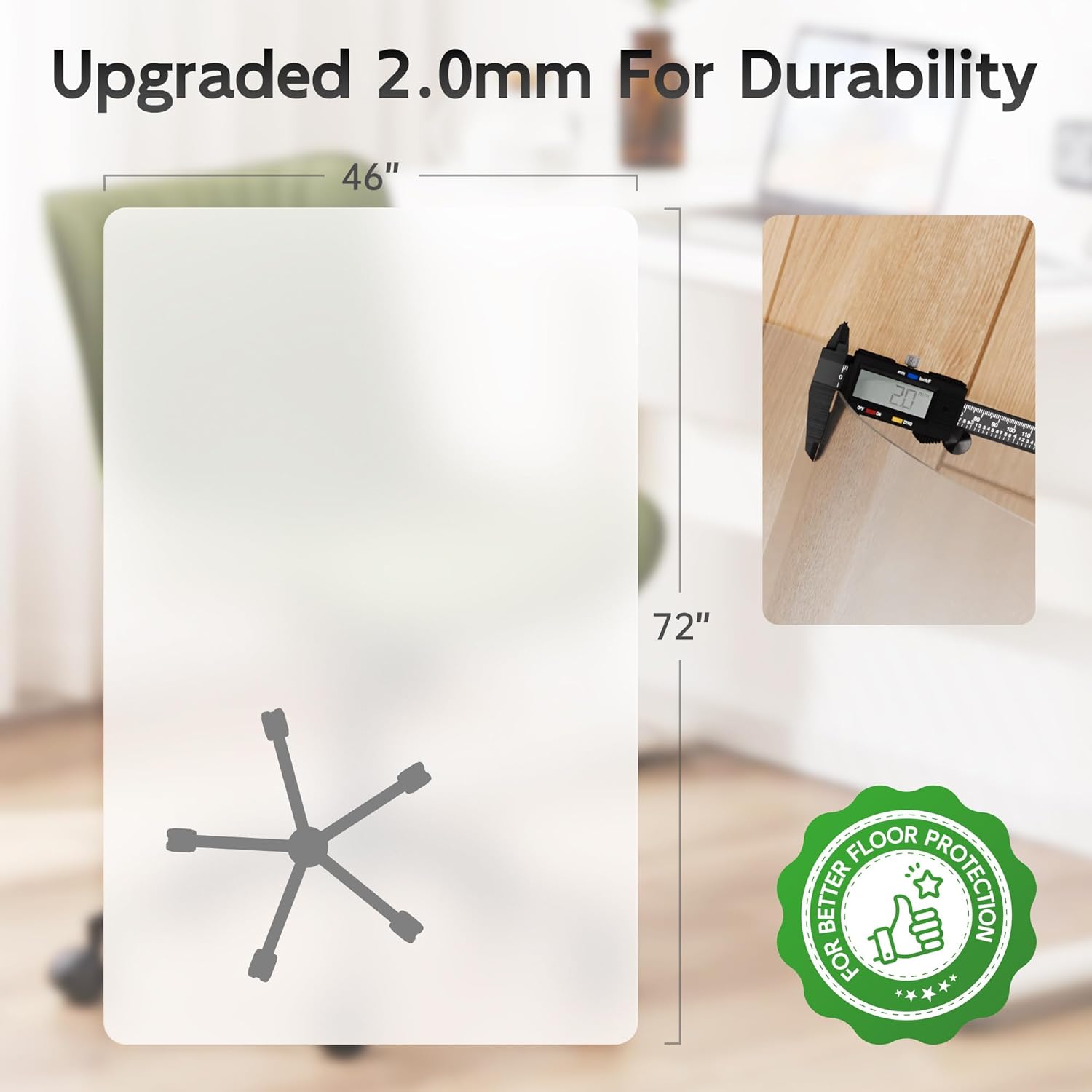 Office Chair Mat for Hardwood Floor, 72" x 46" Clear Computer/Desk Chair Mat for Hard Floor