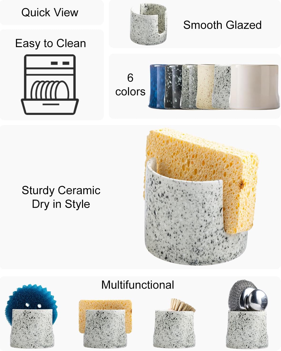 Kitchen Sink Sponge Holder, Dish Sponge Rack Ceramic Brush Holder Farmhouse Kitchen Dish Rack for