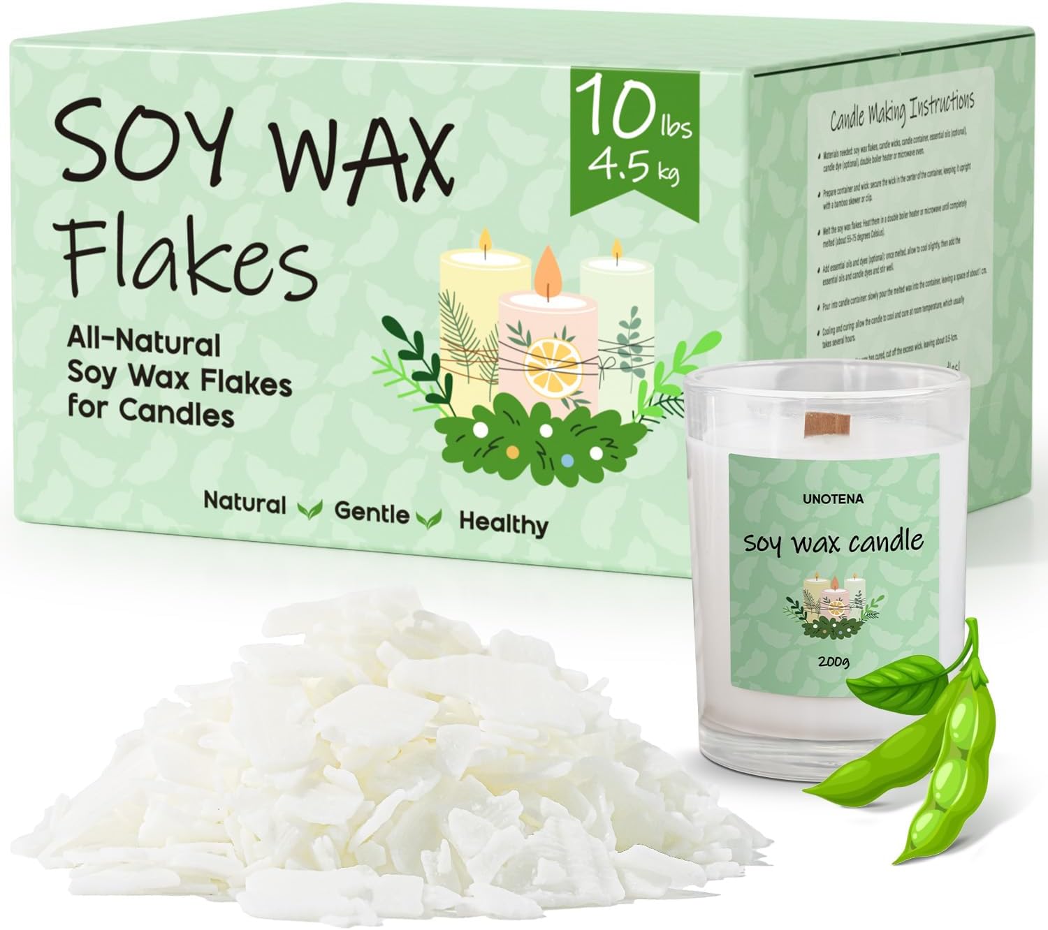 UNOTENA Soy Wax Flakes for Candle Making, Natural Candle Wax, Farm-Sourced, No Additives, Safe and