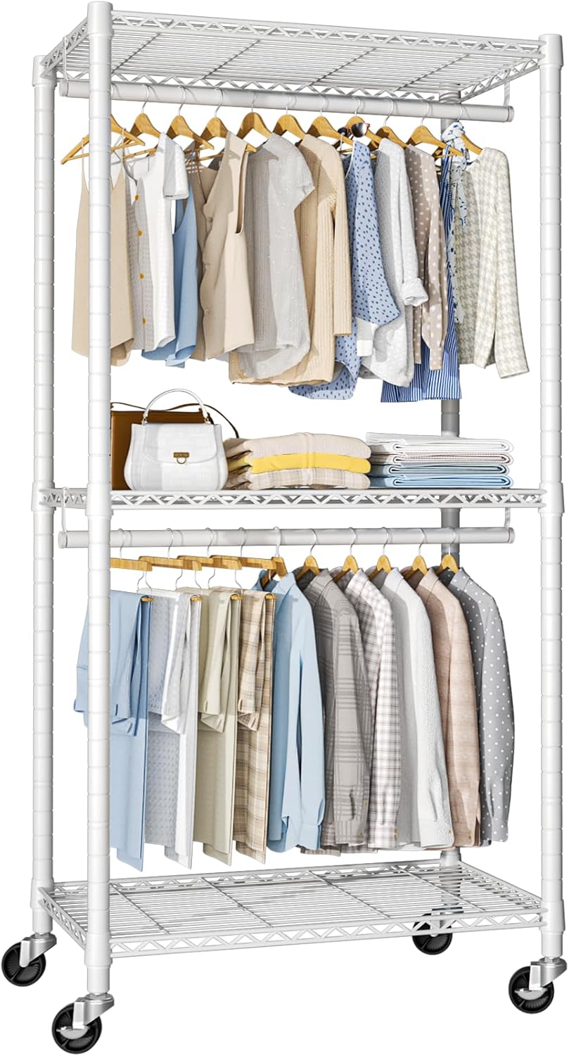 FUTASSI P1 Medium Heavy-Duty Portable Closet, 30" W x 14" D x 76" H, Metal Rolling Clothing Rack